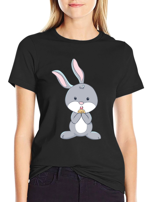 Cute Bunny Eating T-Shirt - Black Cotton Tee