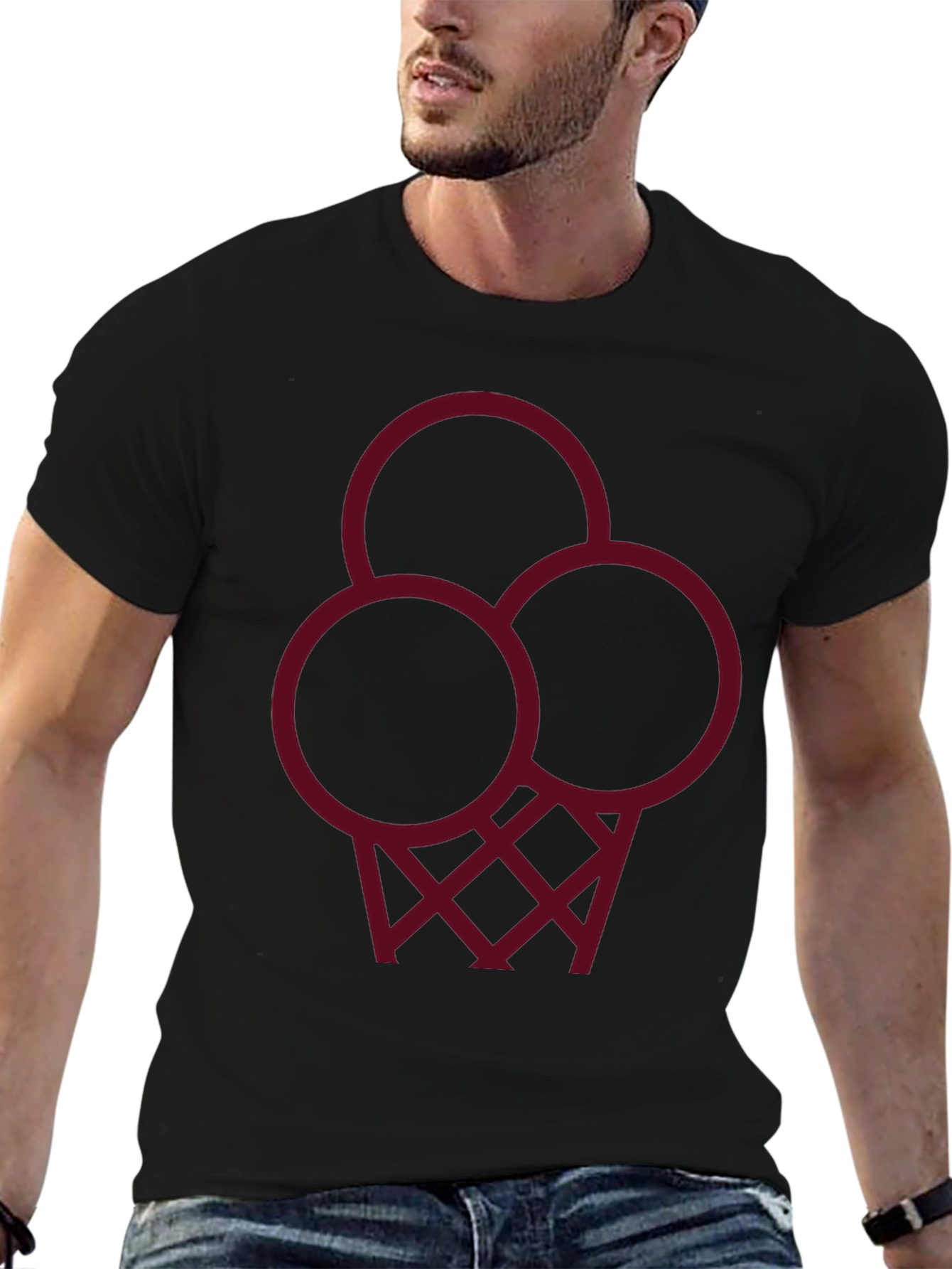Modern Black T-Shirt with Geometric Ice Cream Design