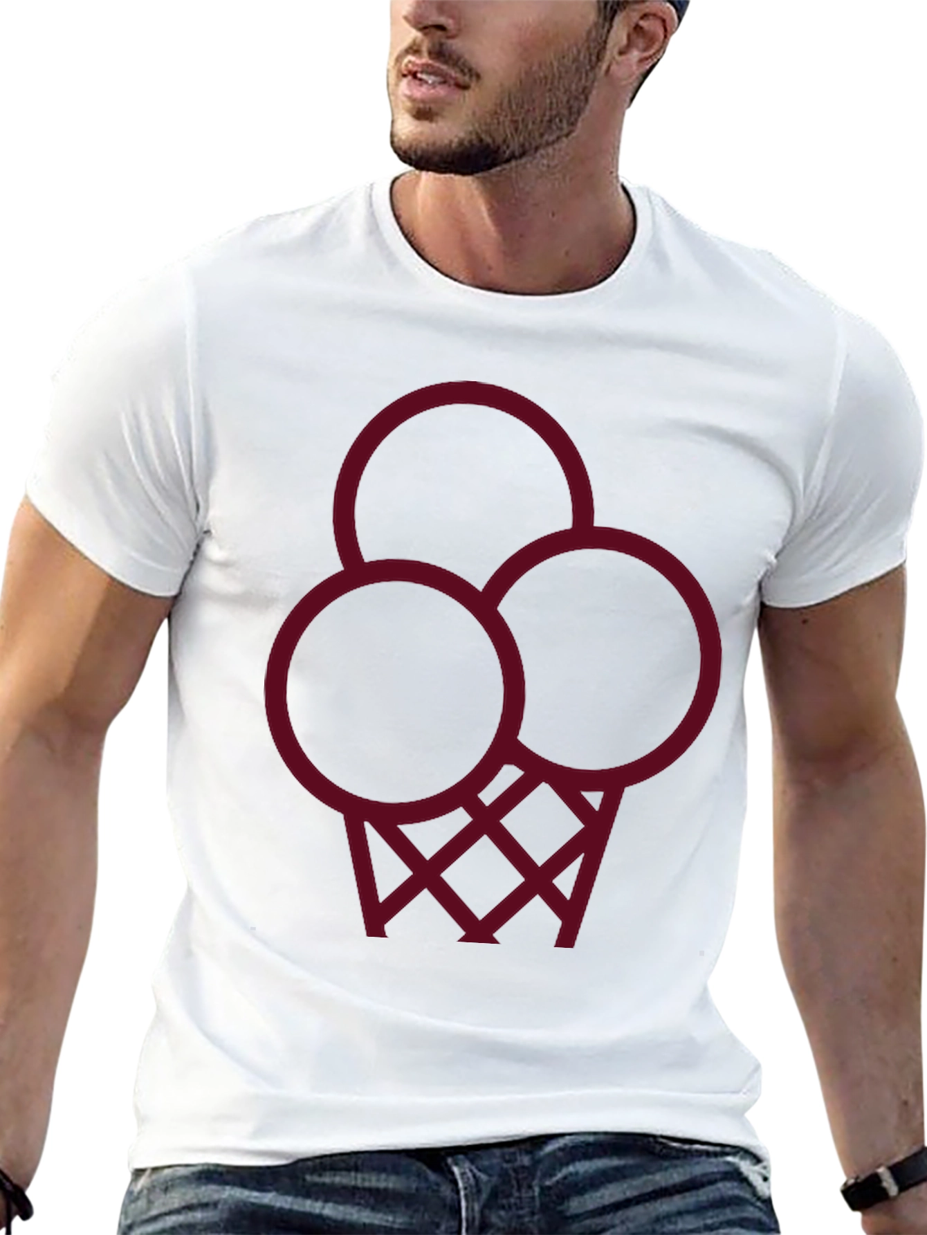 Modern Black T-Shirt with Geometric Ice Cream Design