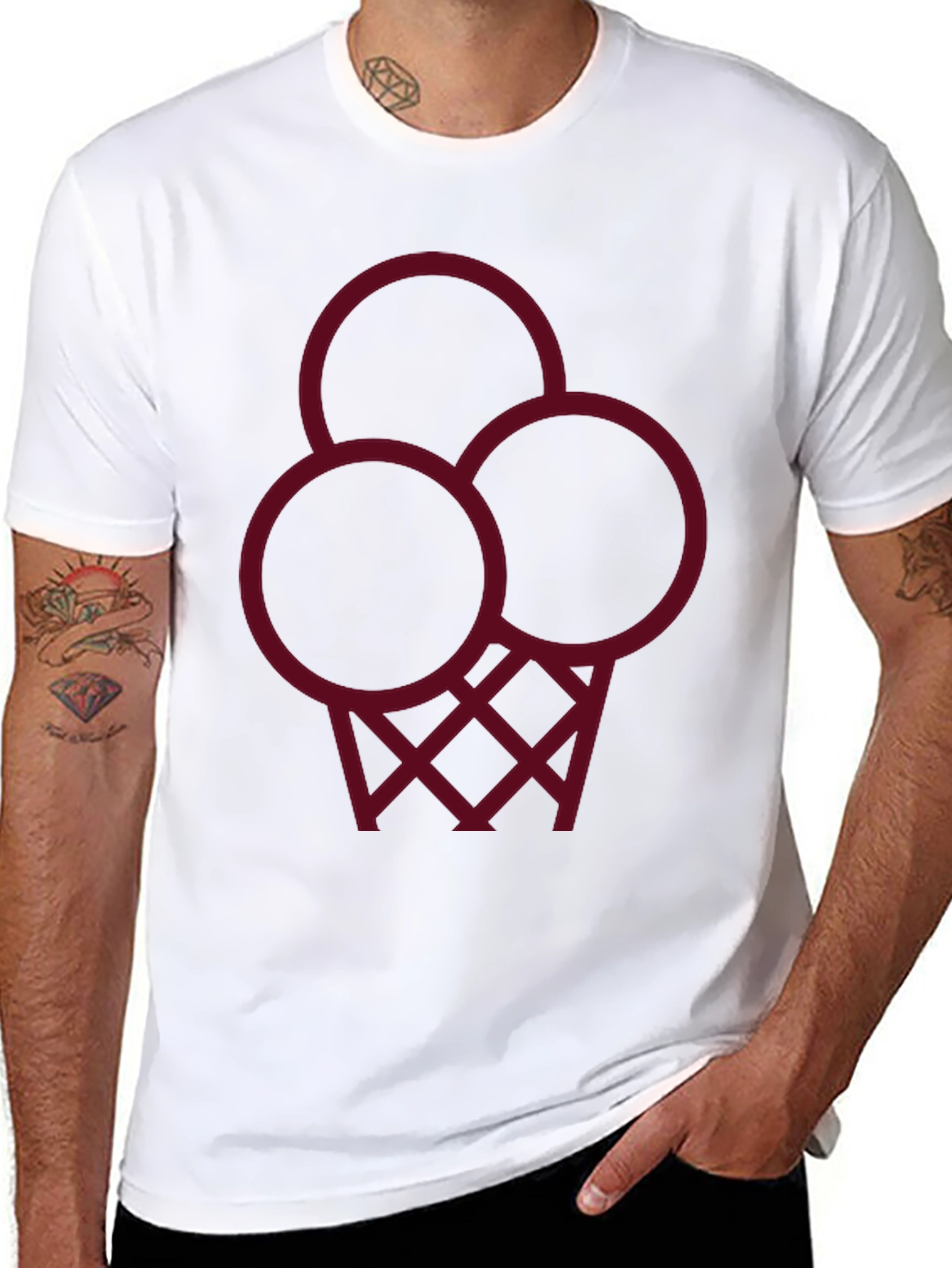 Modern Black T-Shirt with Geometric Ice Cream Design