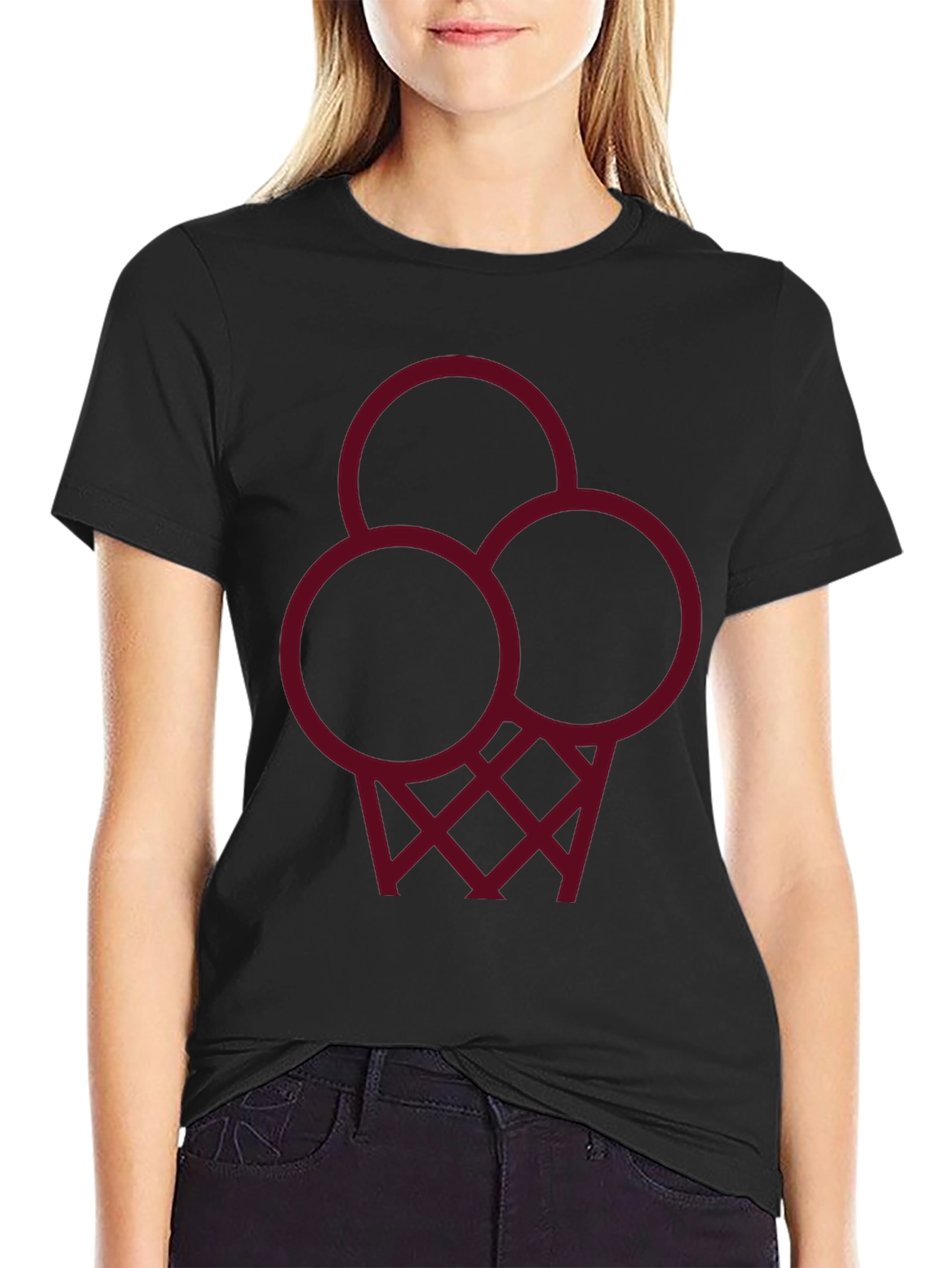 Modern Black T-Shirt with Geometric Ice Cream Design