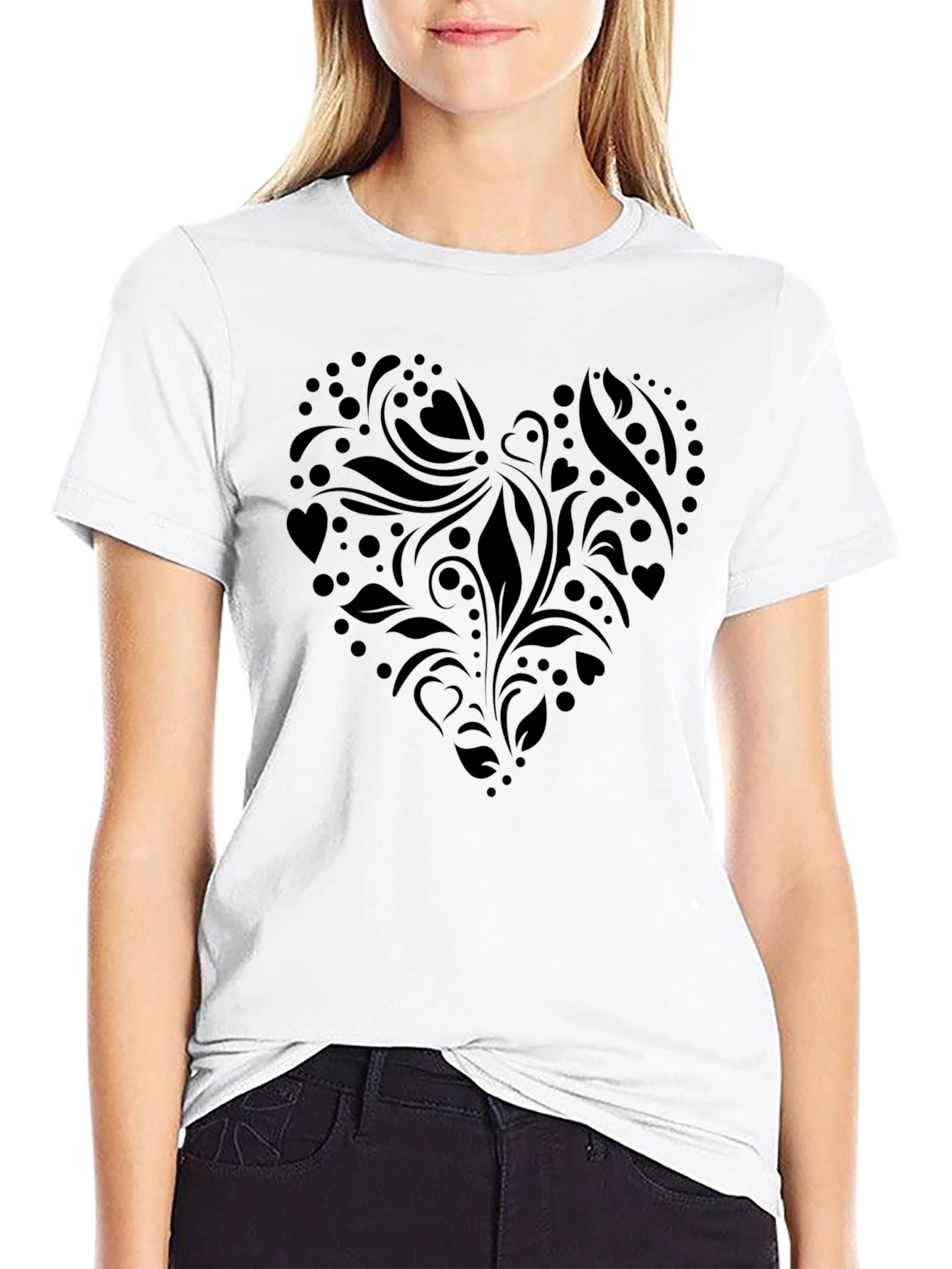 Heart Design Black T-Shirt