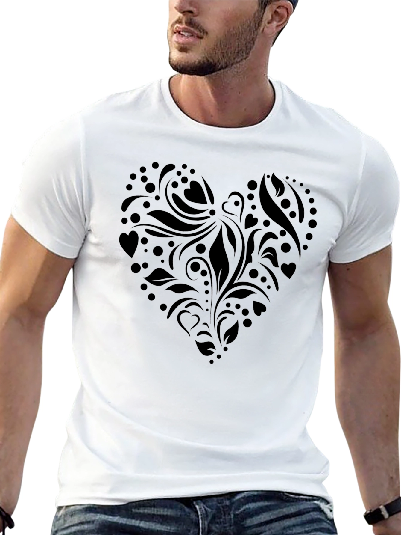Heart Design Black T-Shirt