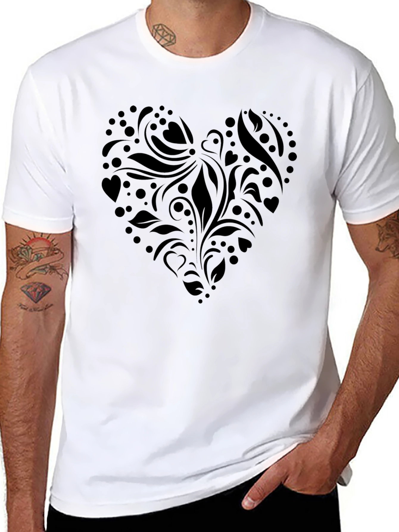 Heart Design Black T-Shirt