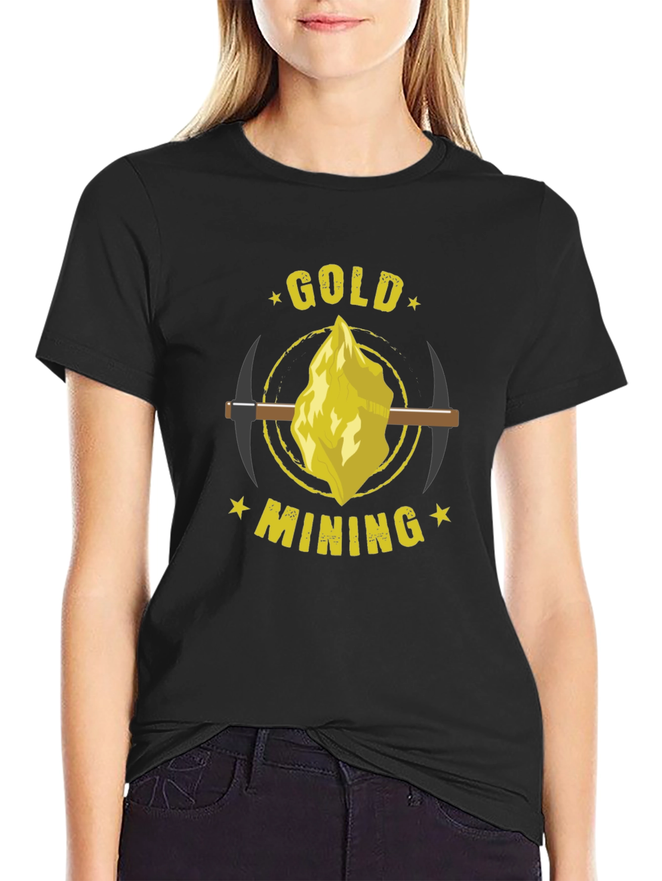 Gold Mining Graphic Tee - Black Cotton T-Shirt