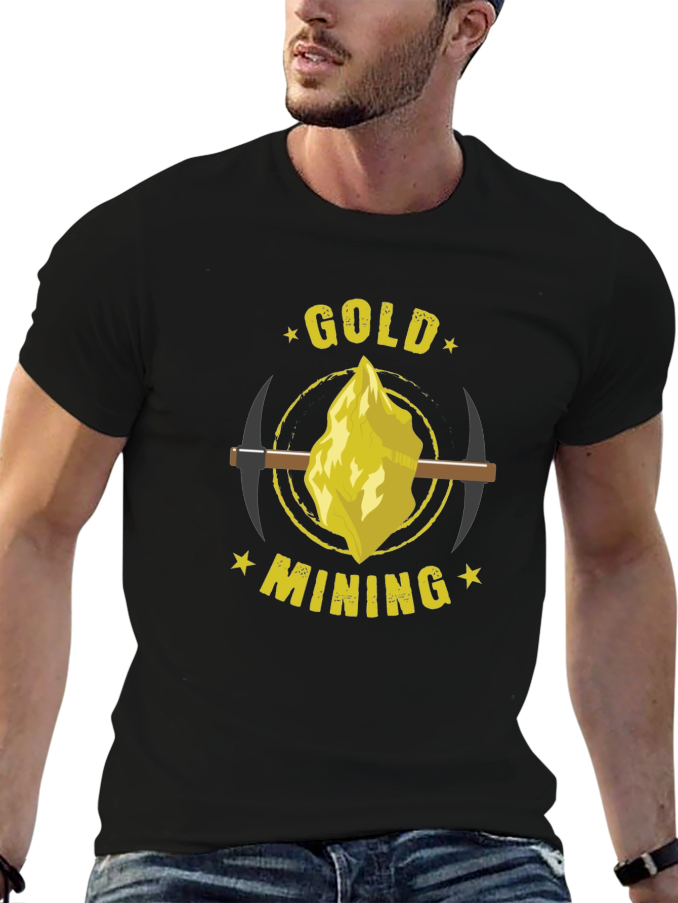 Gold Mining Graphic Tee - Black Cotton T-Shirt