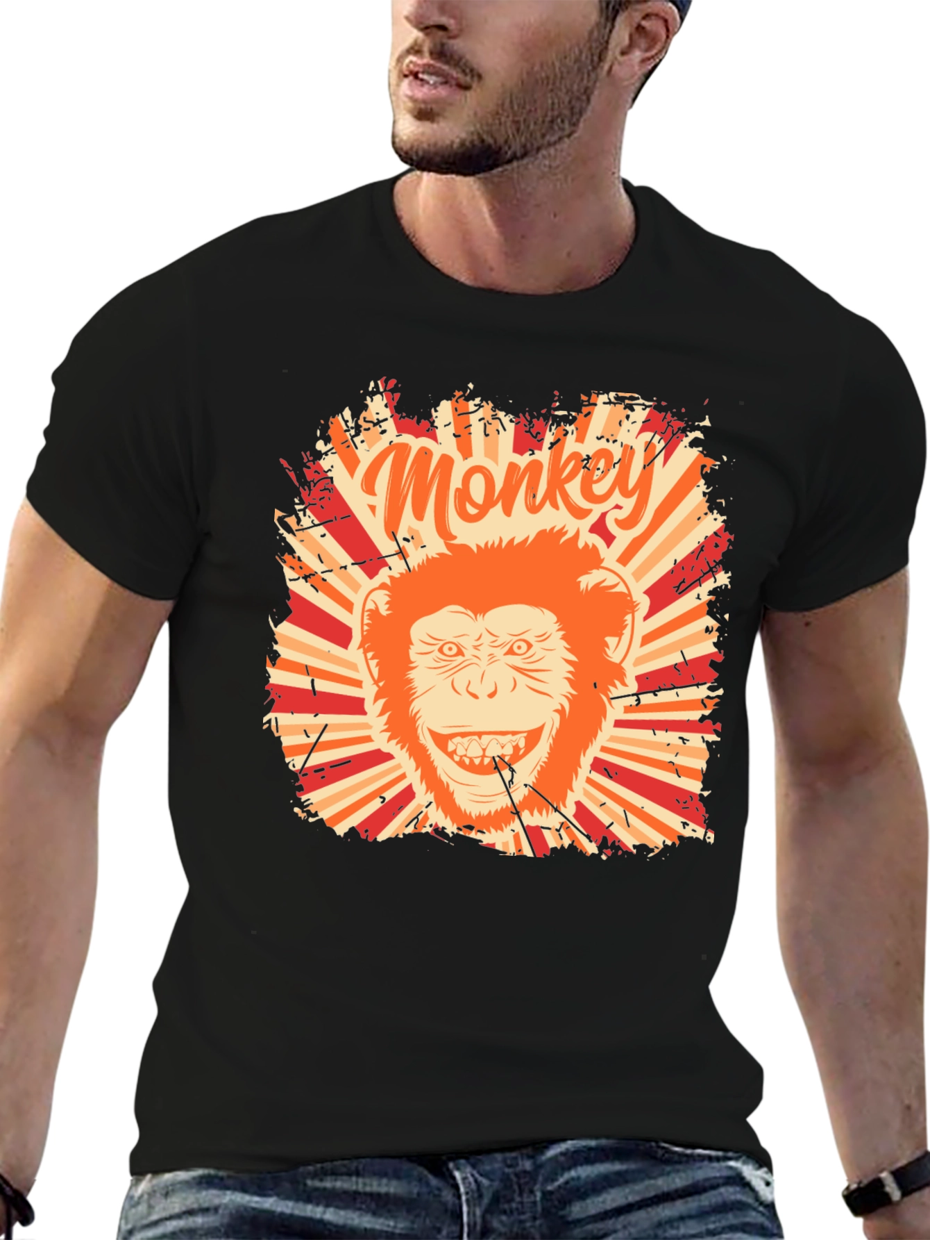 Monkey Graphic T-Shirt - Retro Style Black Tee