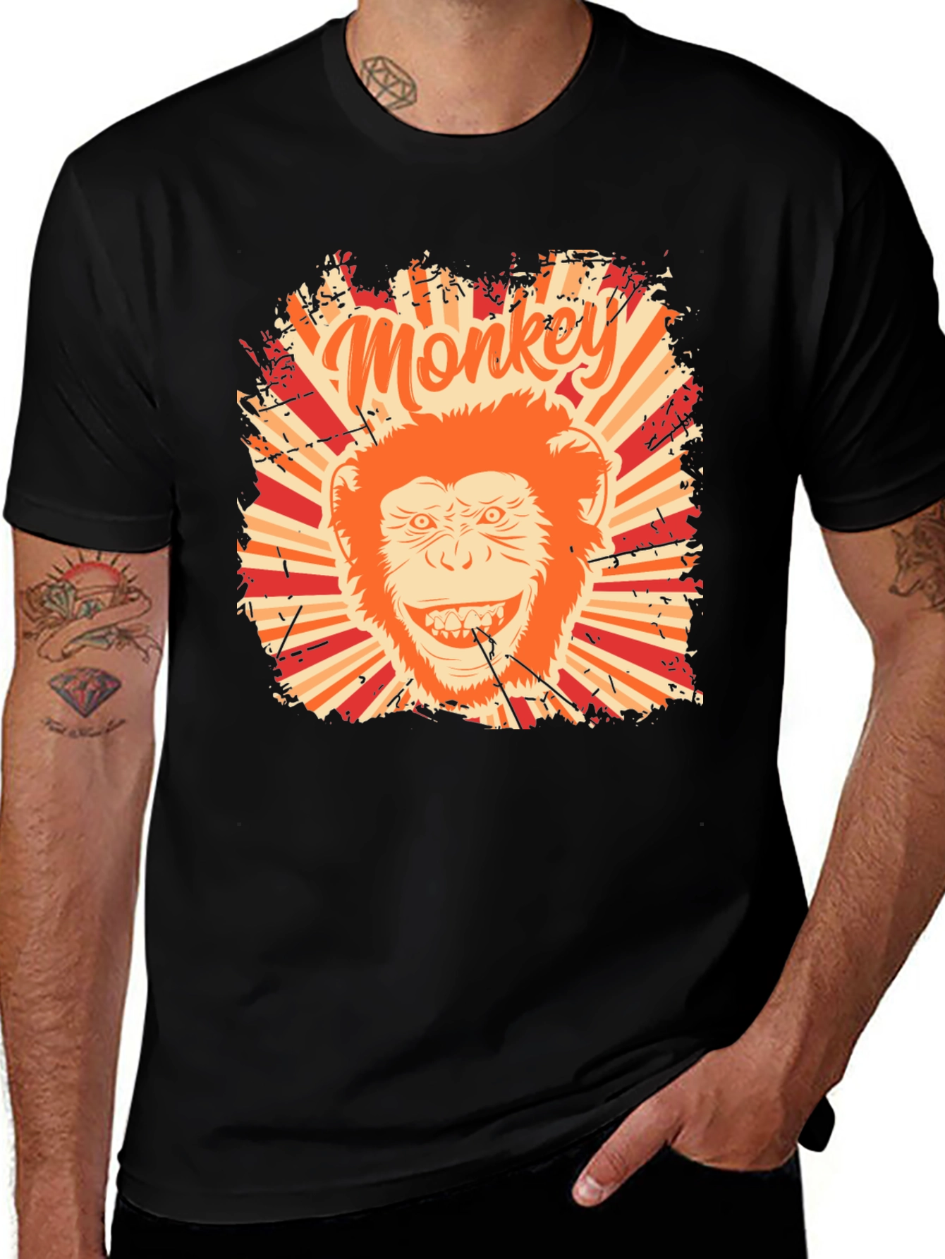 Monkey Graphic T-Shirt - Retro Style Black Tee
