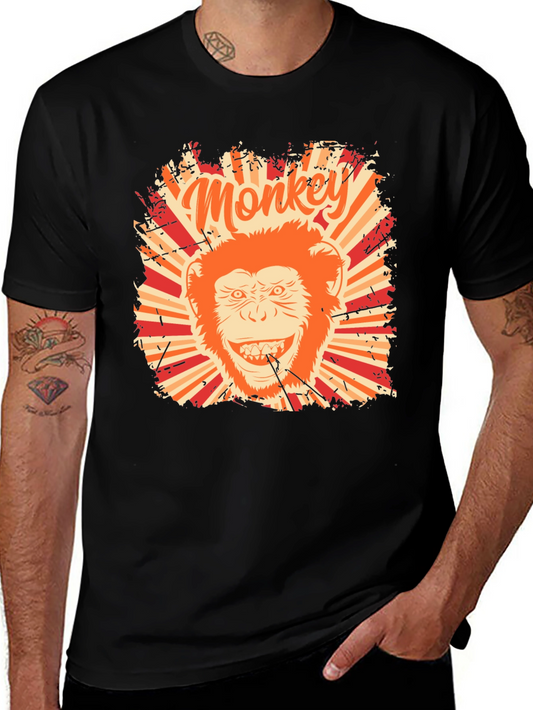 Monkey Graphic T-Shirt - Retro Style Black Tee