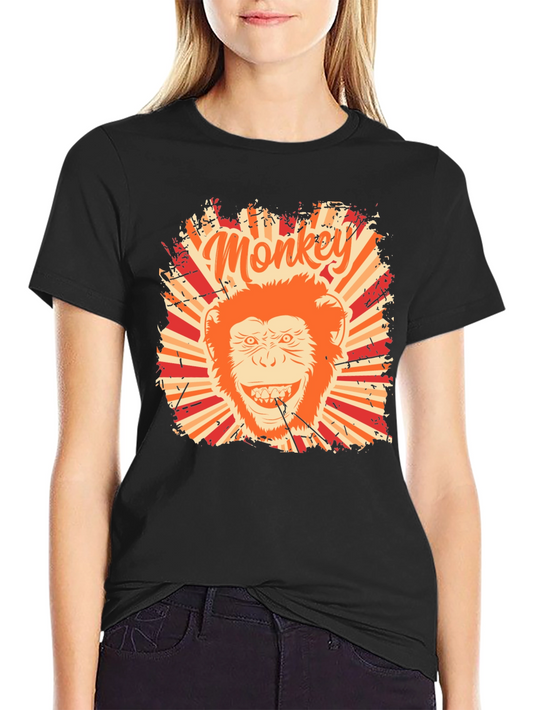Monkey Graphic T-Shirt - Retro Style Black Tee