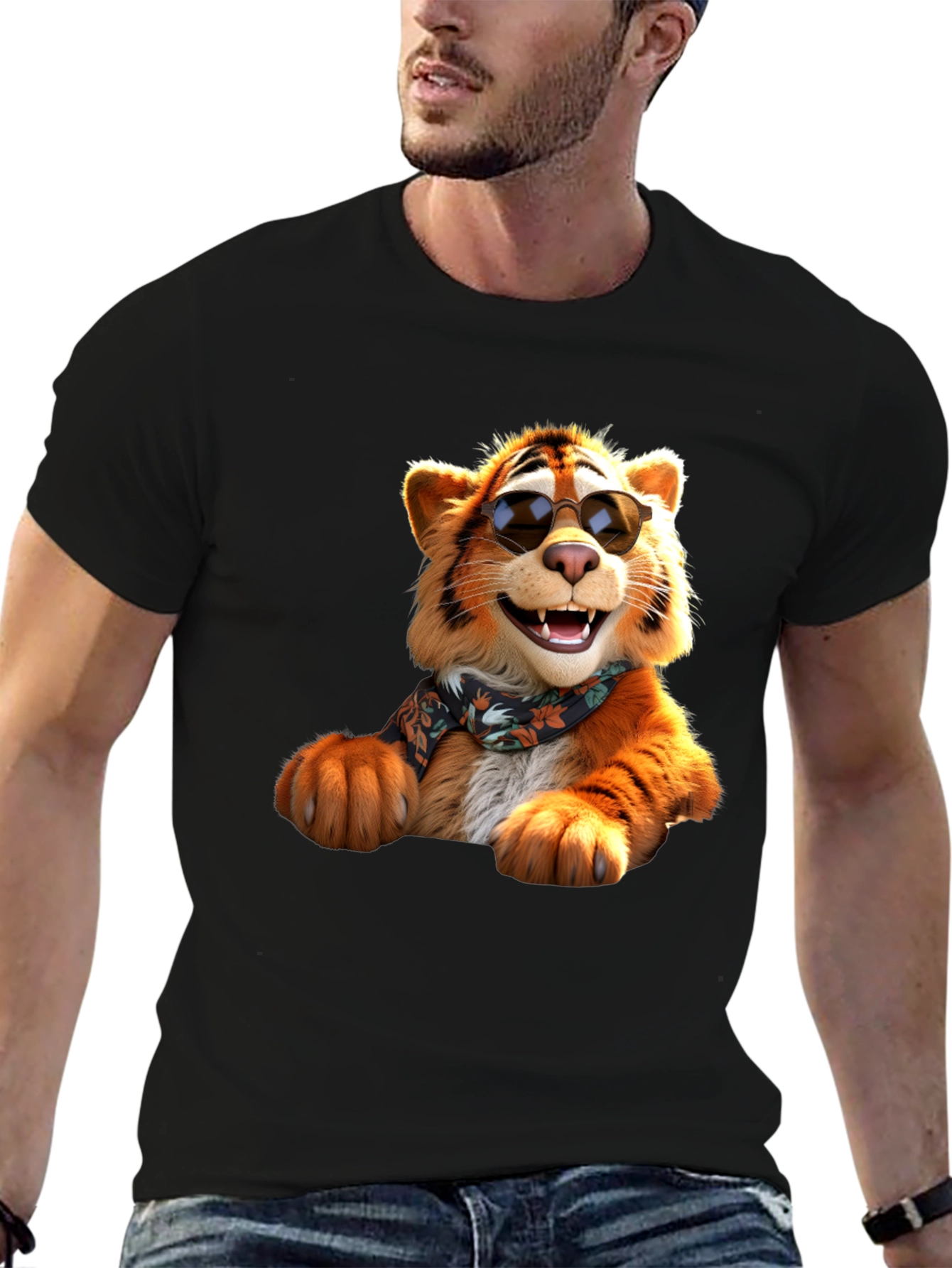 Cool Tiger Graphic Tee - Black Cotton T-Shirt