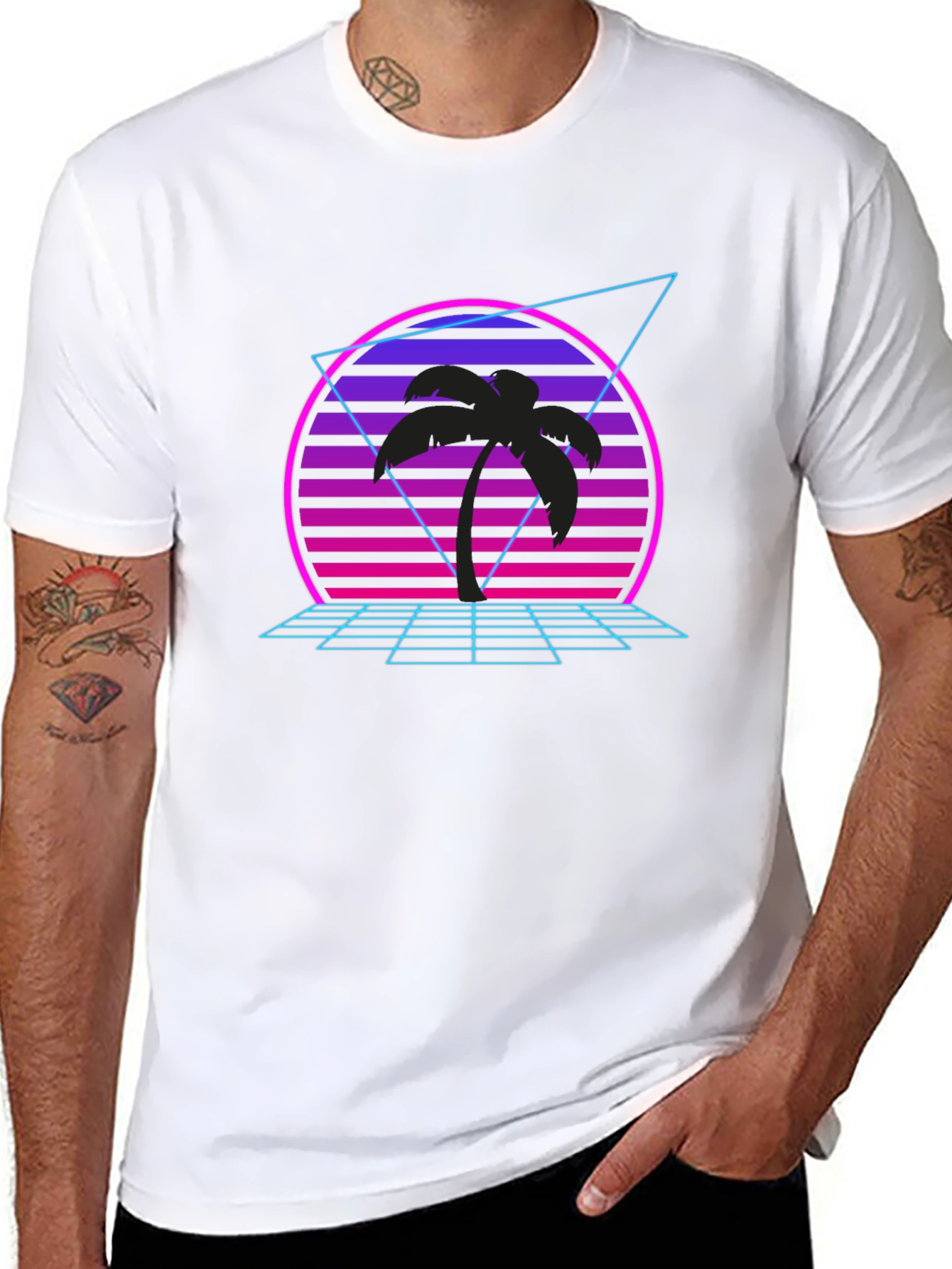 Retro Sunset Palm T-Shirt - 80s Inspired