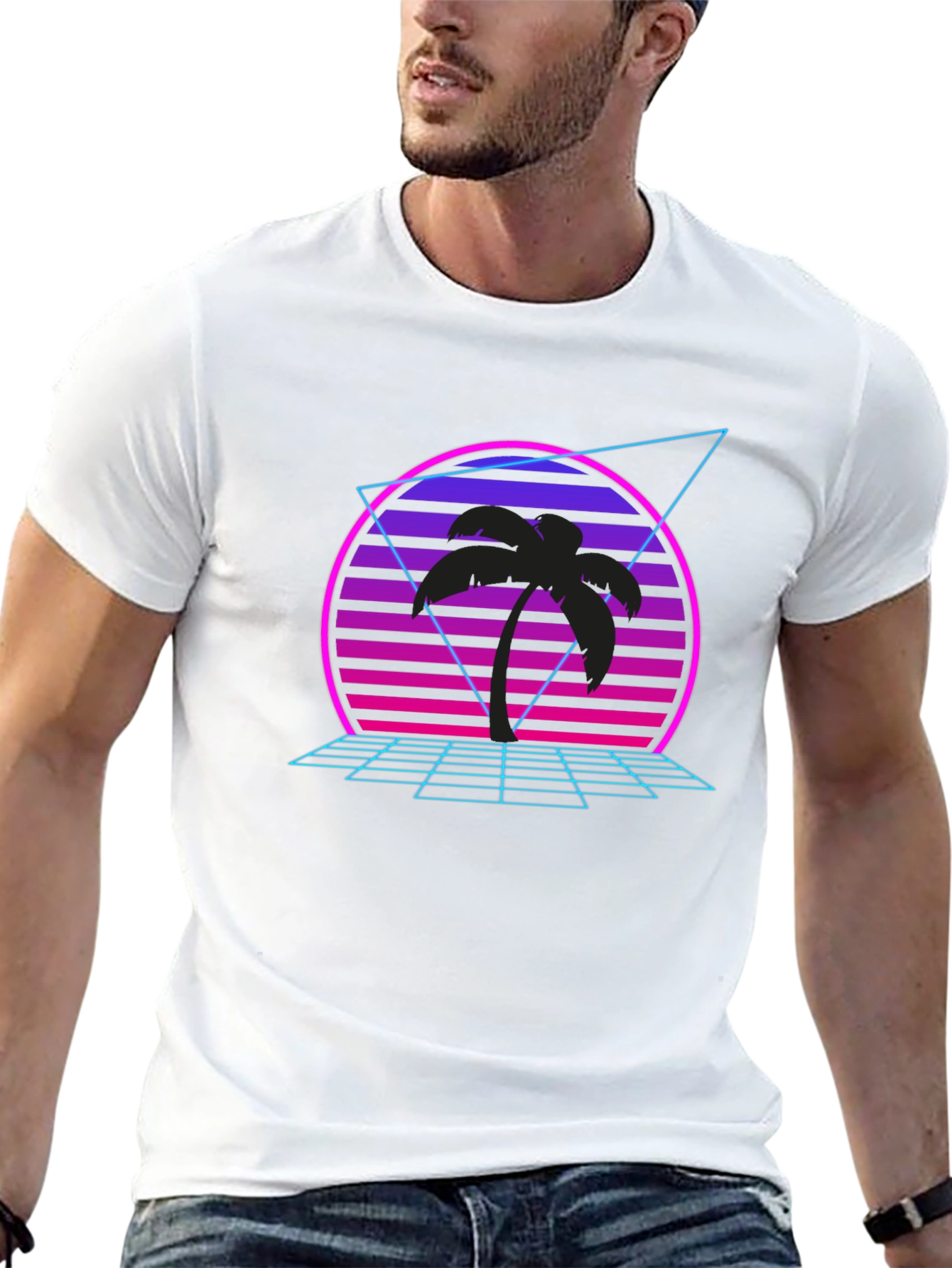 Retro Sunset Palm T-Shirt - 80s Inspired
