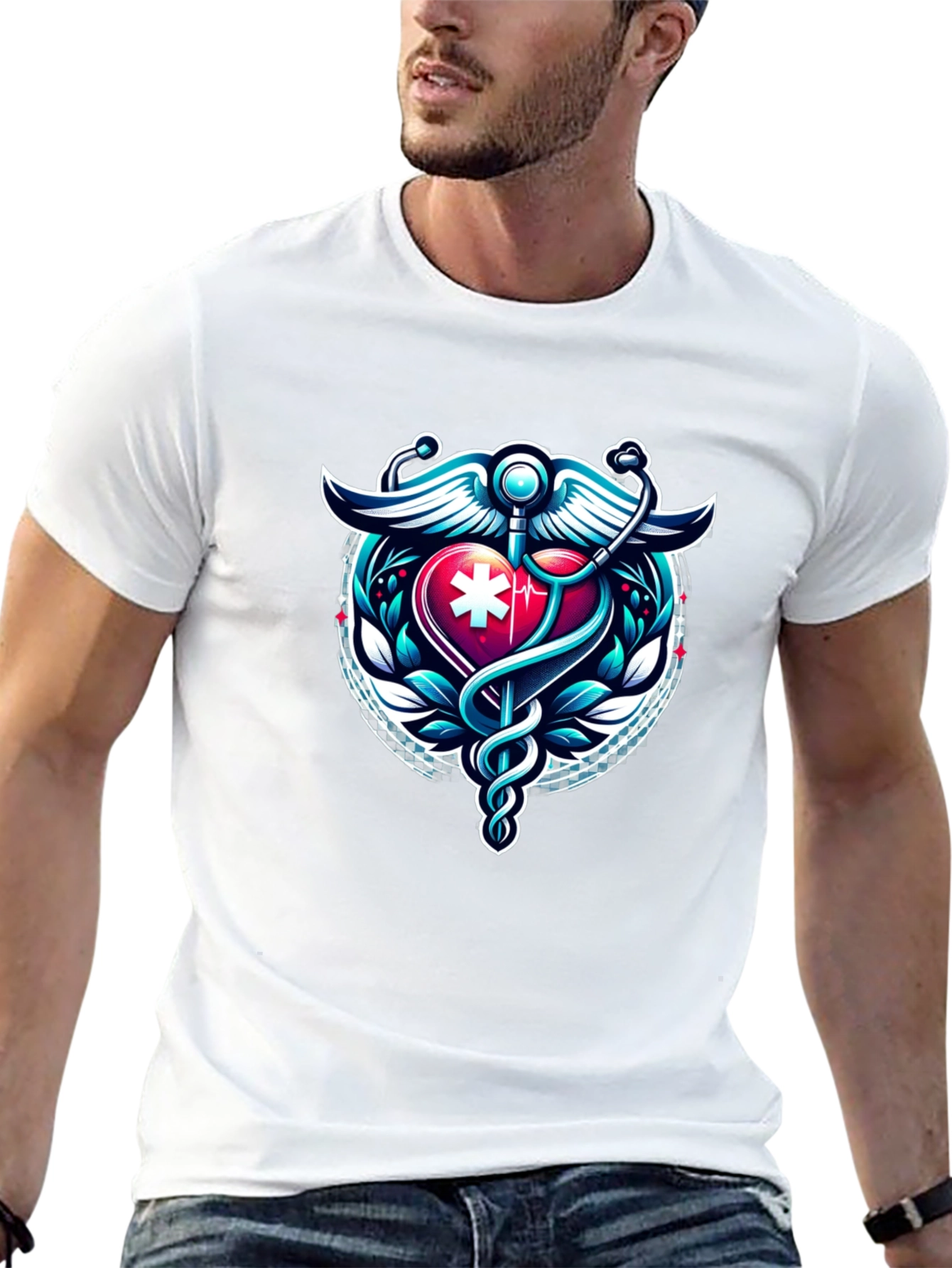 Medical Caduceus Heartbeat Graphic Tee