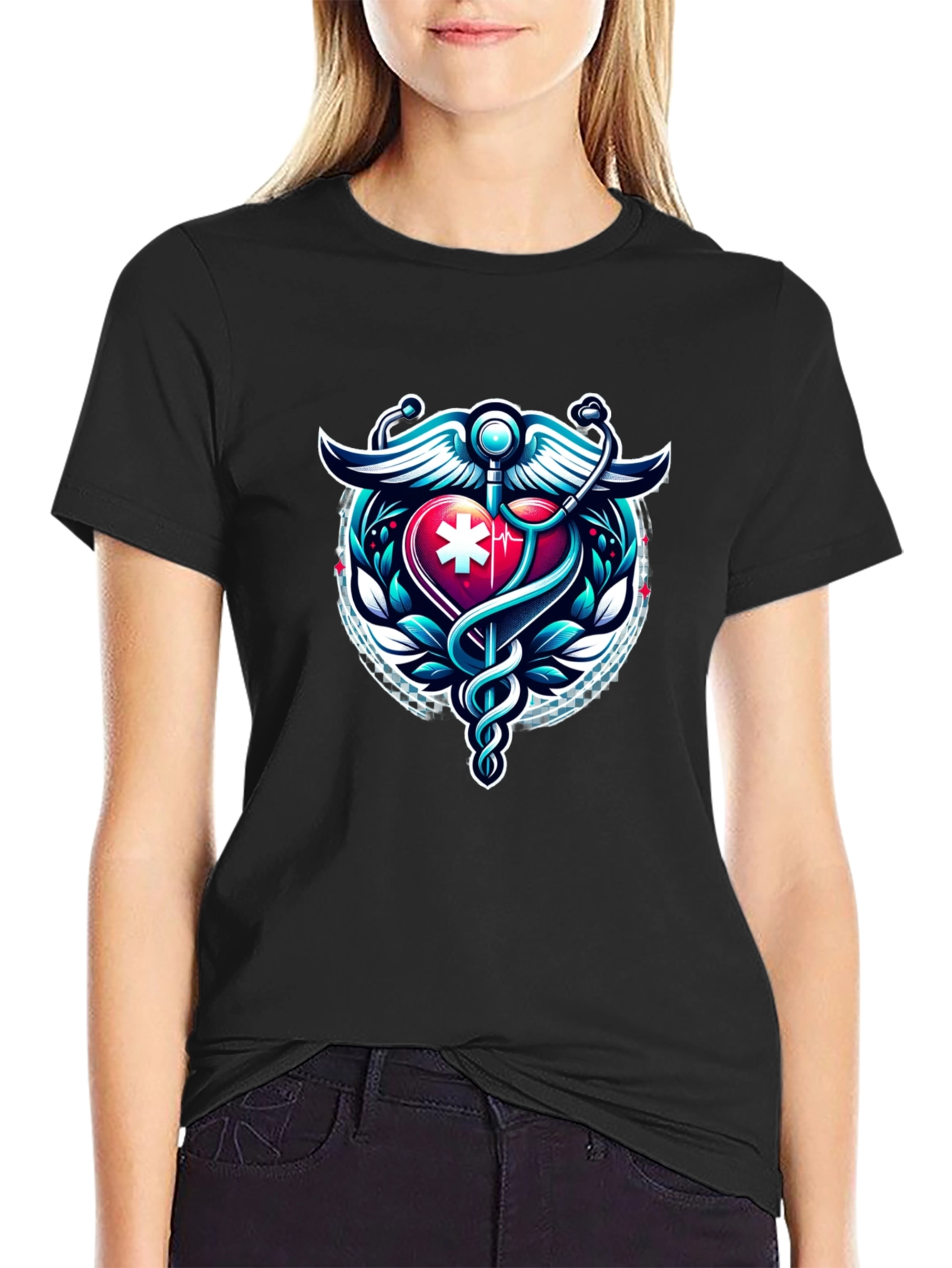 Medical Caduceus Heartbeat Graphic Tee