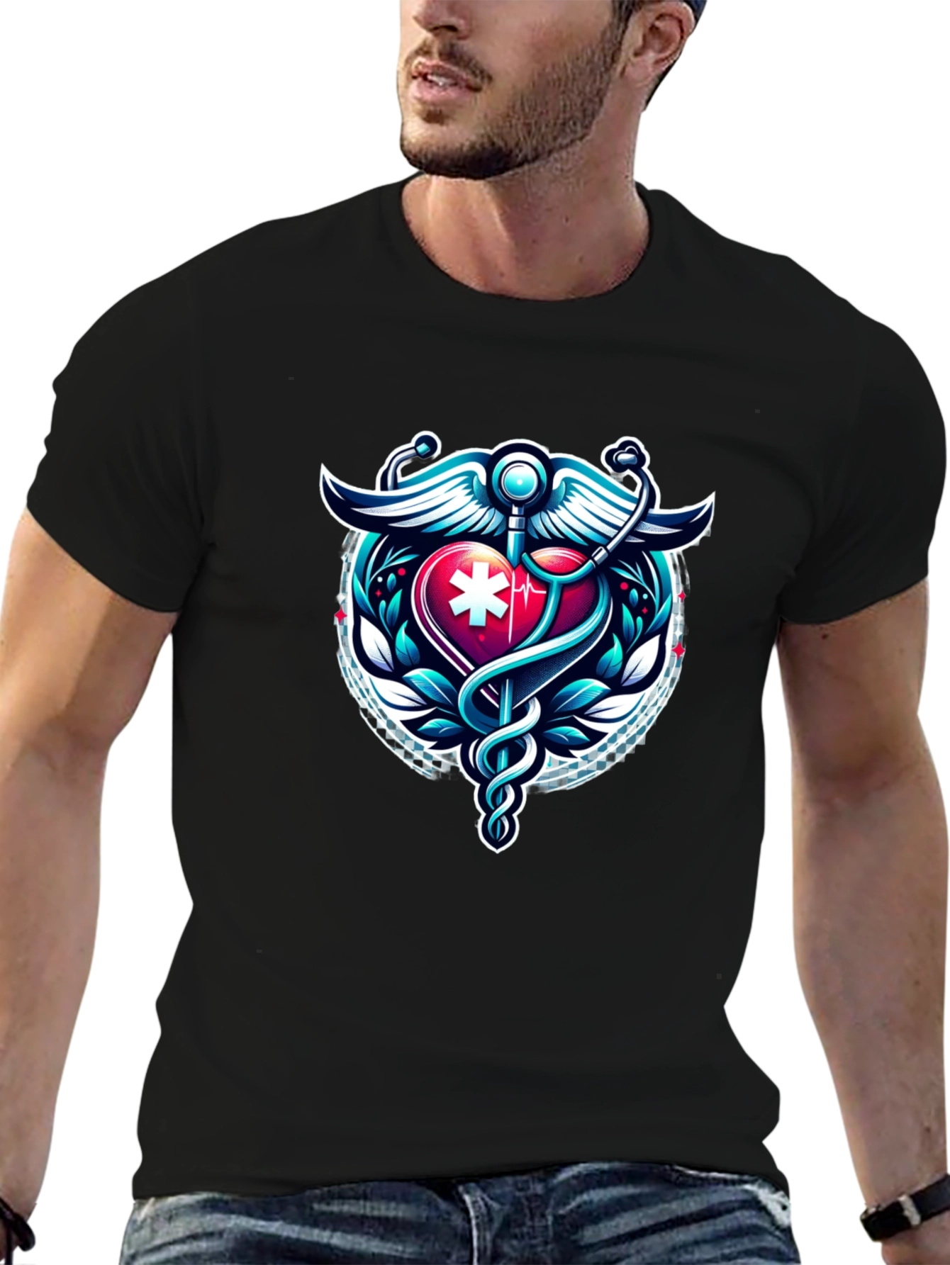 Medical Caduceus Heartbeat Graphic Tee