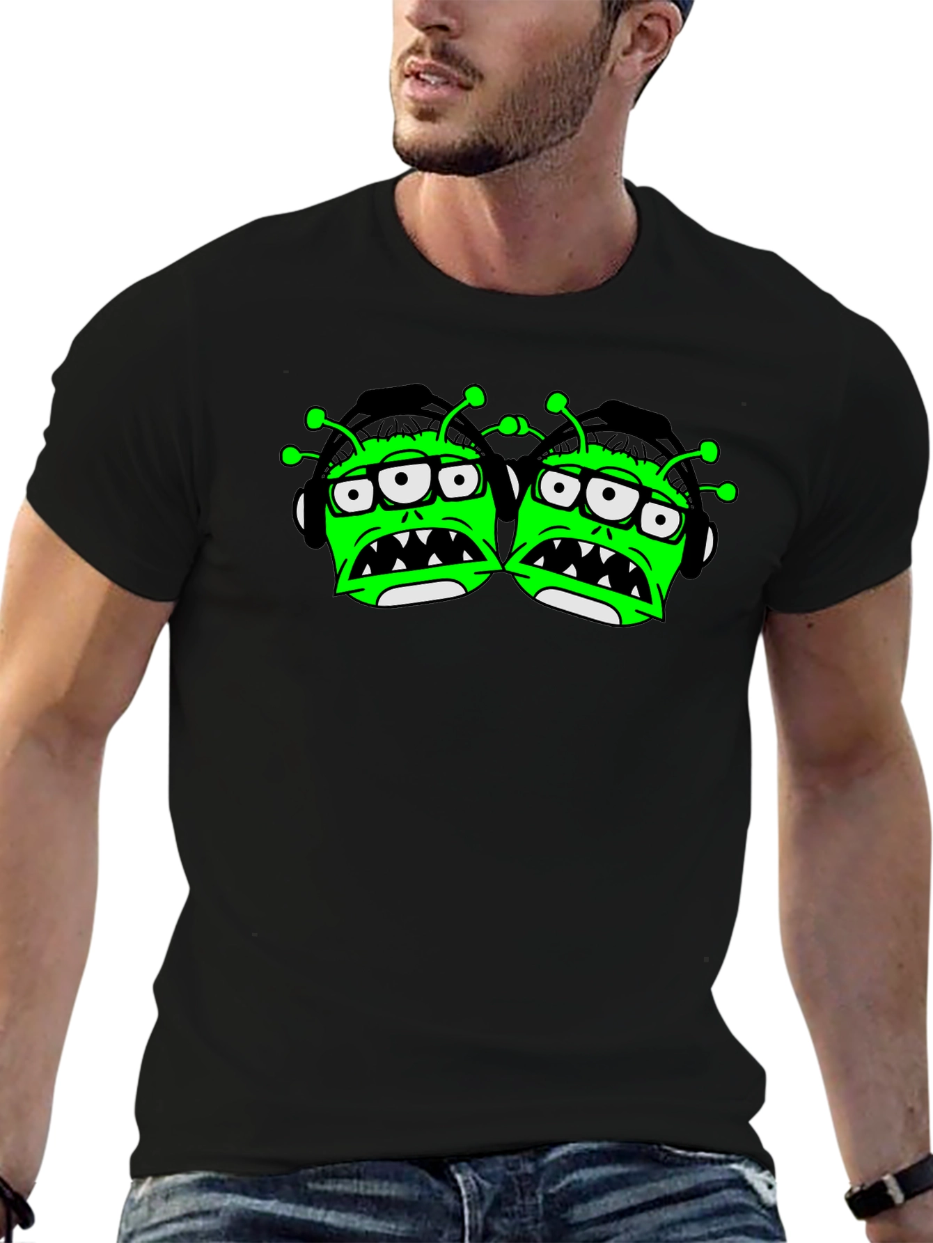 Monster Graphic Print Black T-Shirt