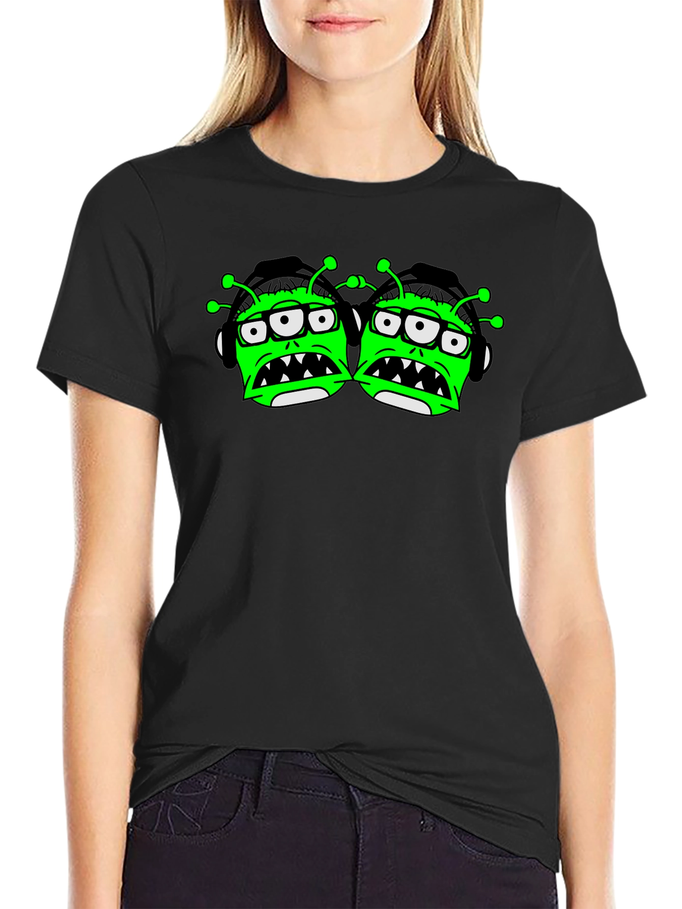Monster Graphic Print Black T-Shirt