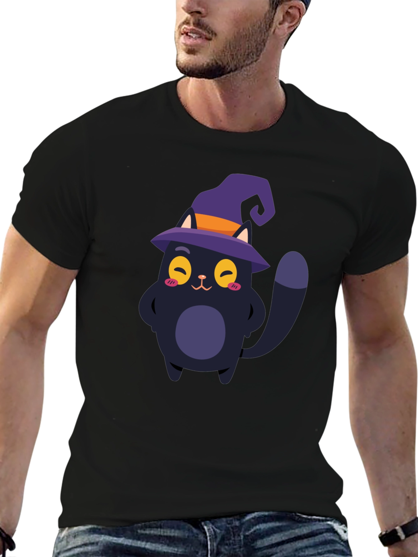 Cute Cat Halloween T-Shirt - Black