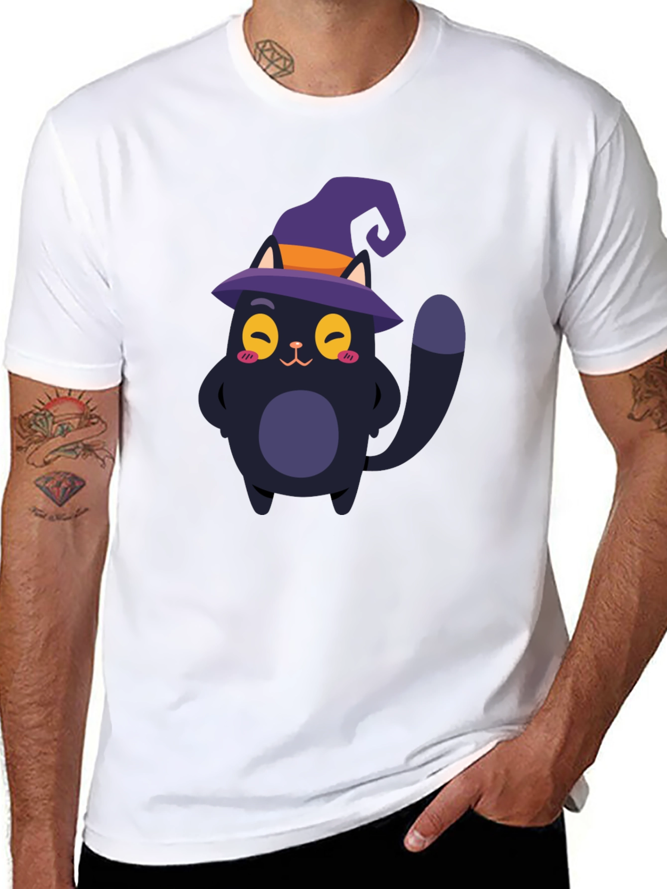 Cute Cat Halloween T-Shirt - Black