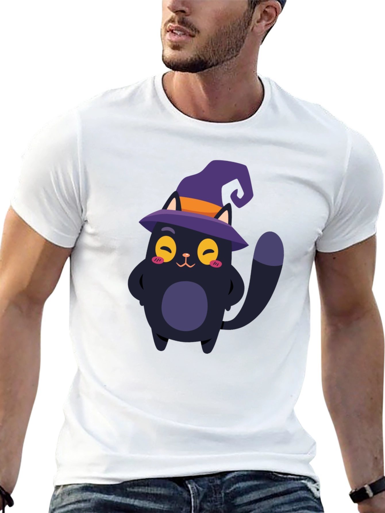Cute Cat Halloween T-Shirt - Black
