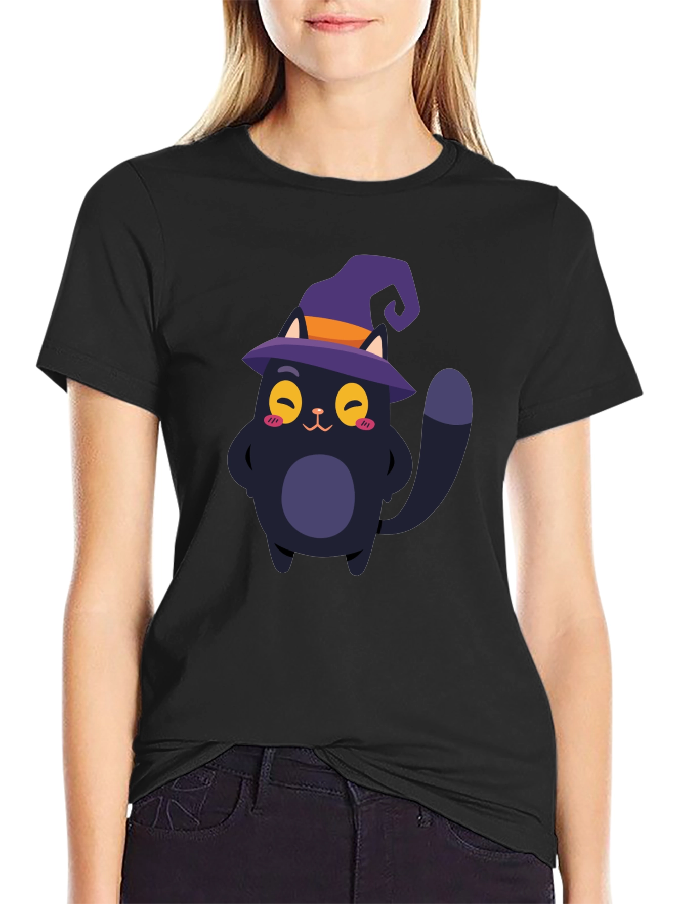 Cute Cat Halloween T-Shirt - Black