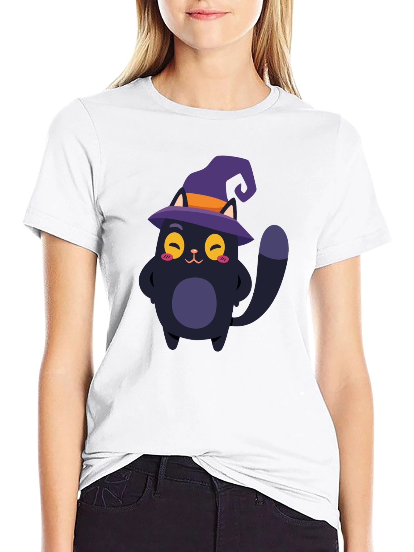 Cute Cat Halloween T-Shirt - Black