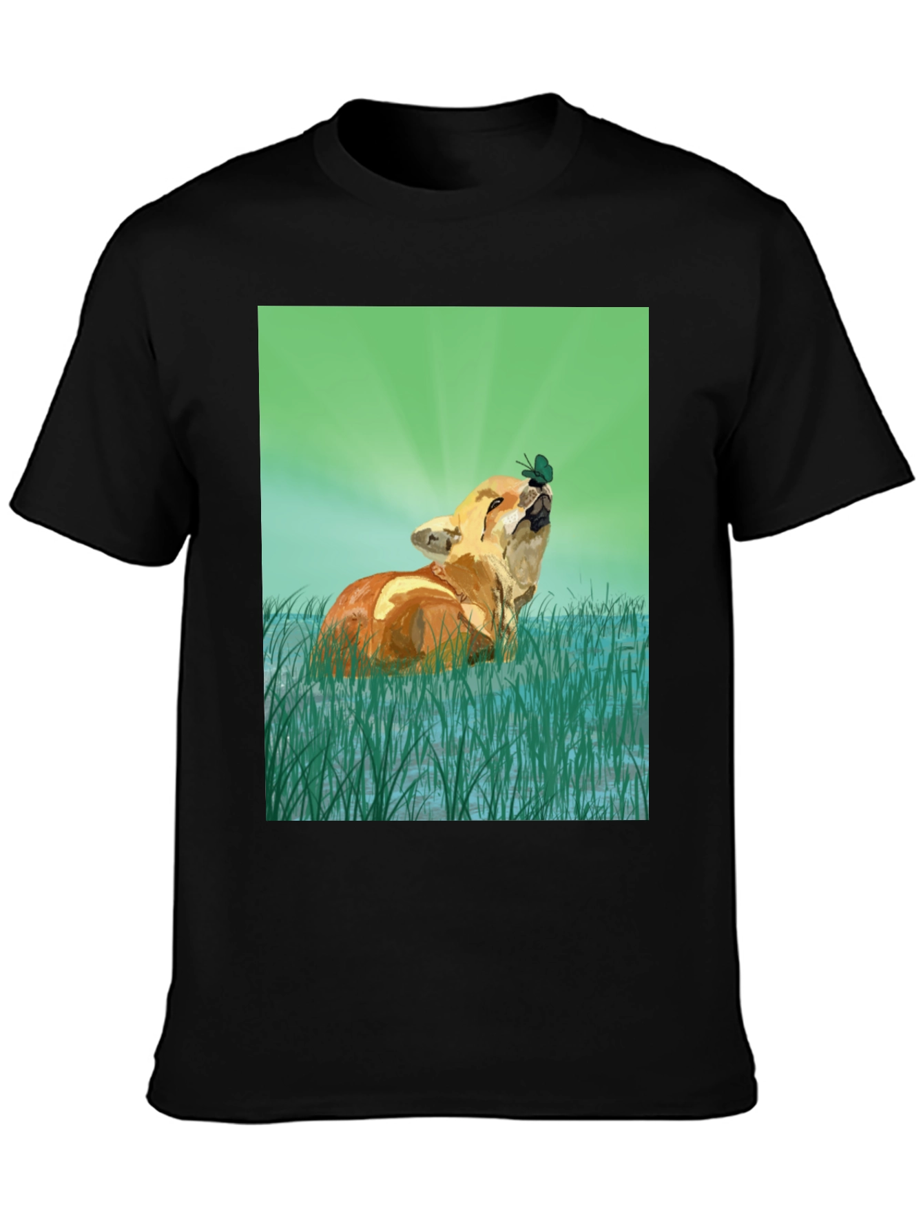 Fox and Butterfly Graphic T-Shirt