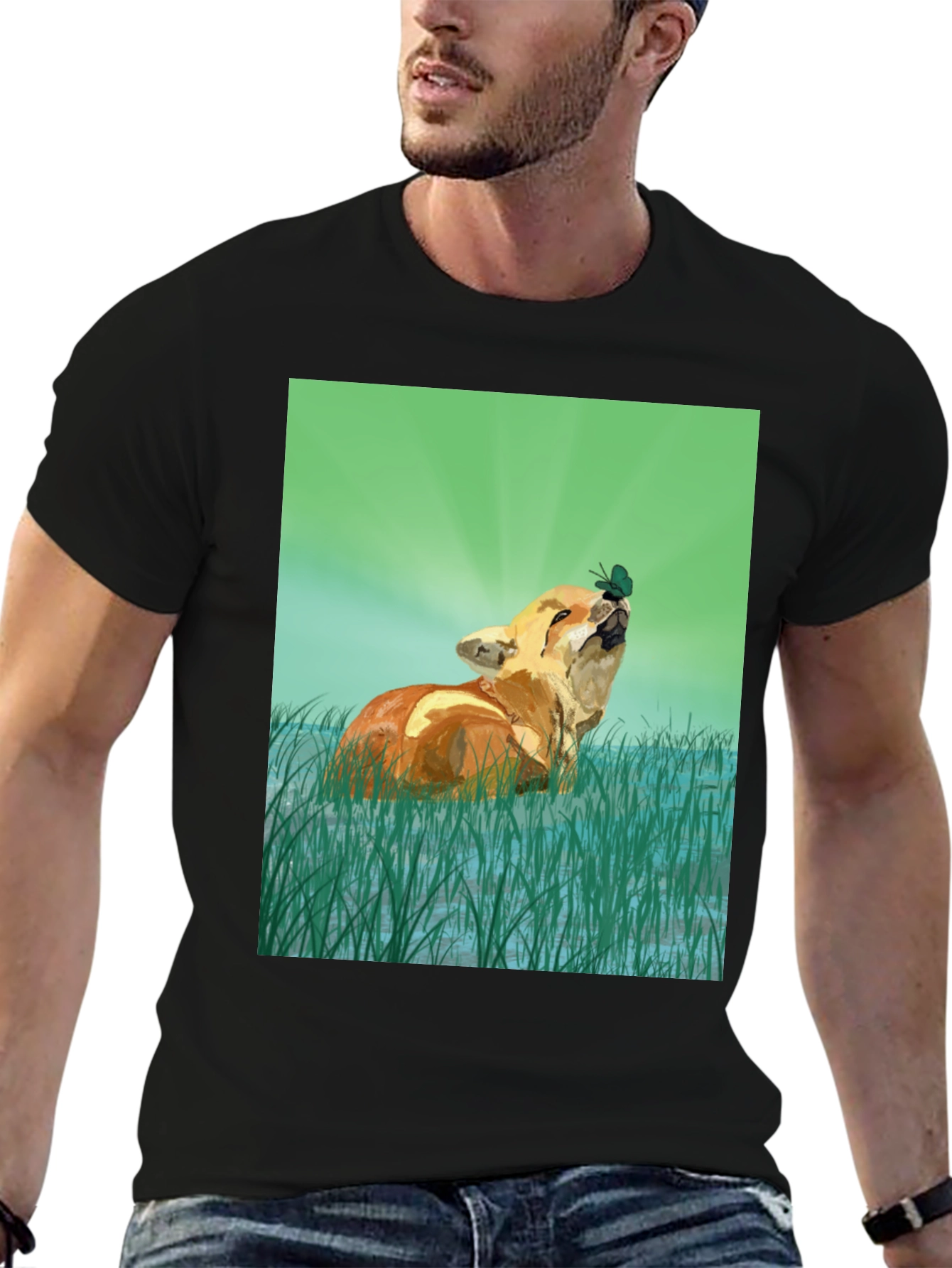 Fox and Butterfly Graphic T-Shirt