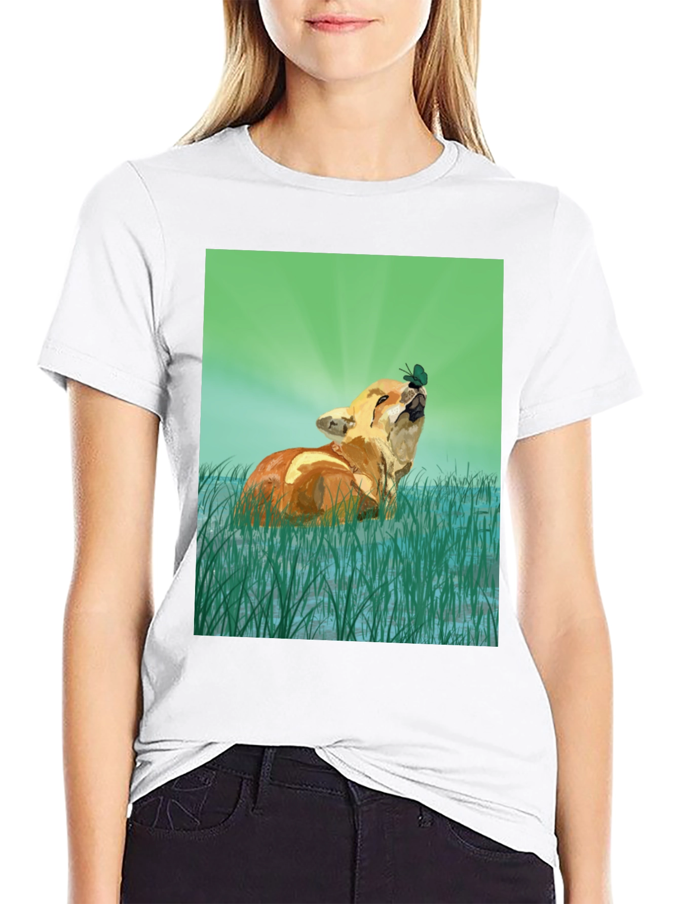 Fox and Butterfly Graphic T-Shirt