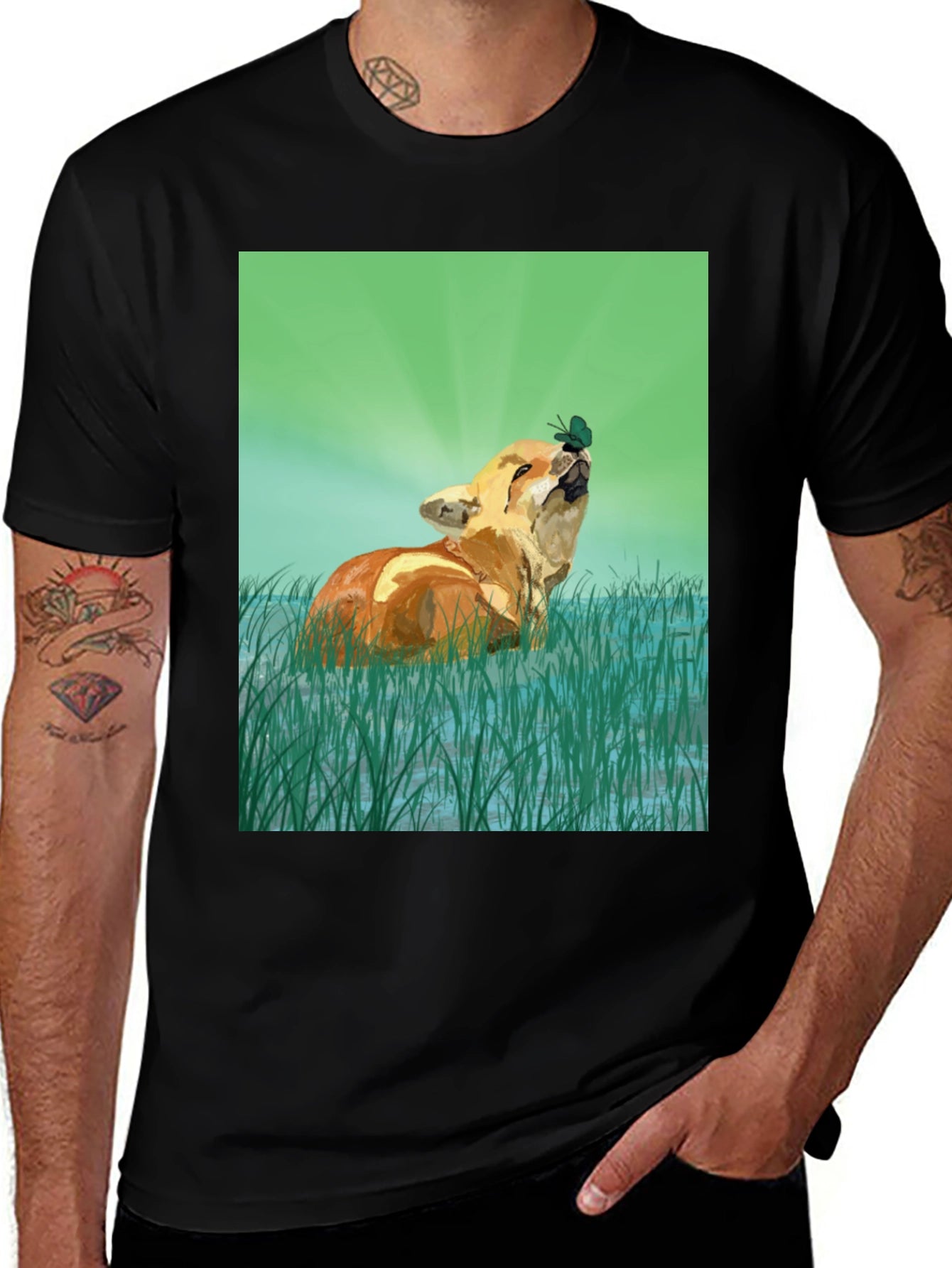 Fox and Butterfly Graphic T-Shirt