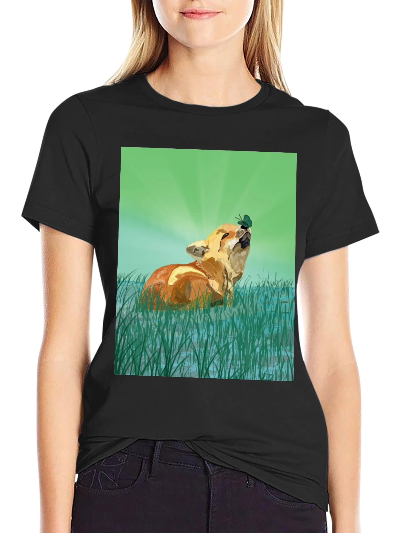Fox and Butterfly Graphic T-Shirt
