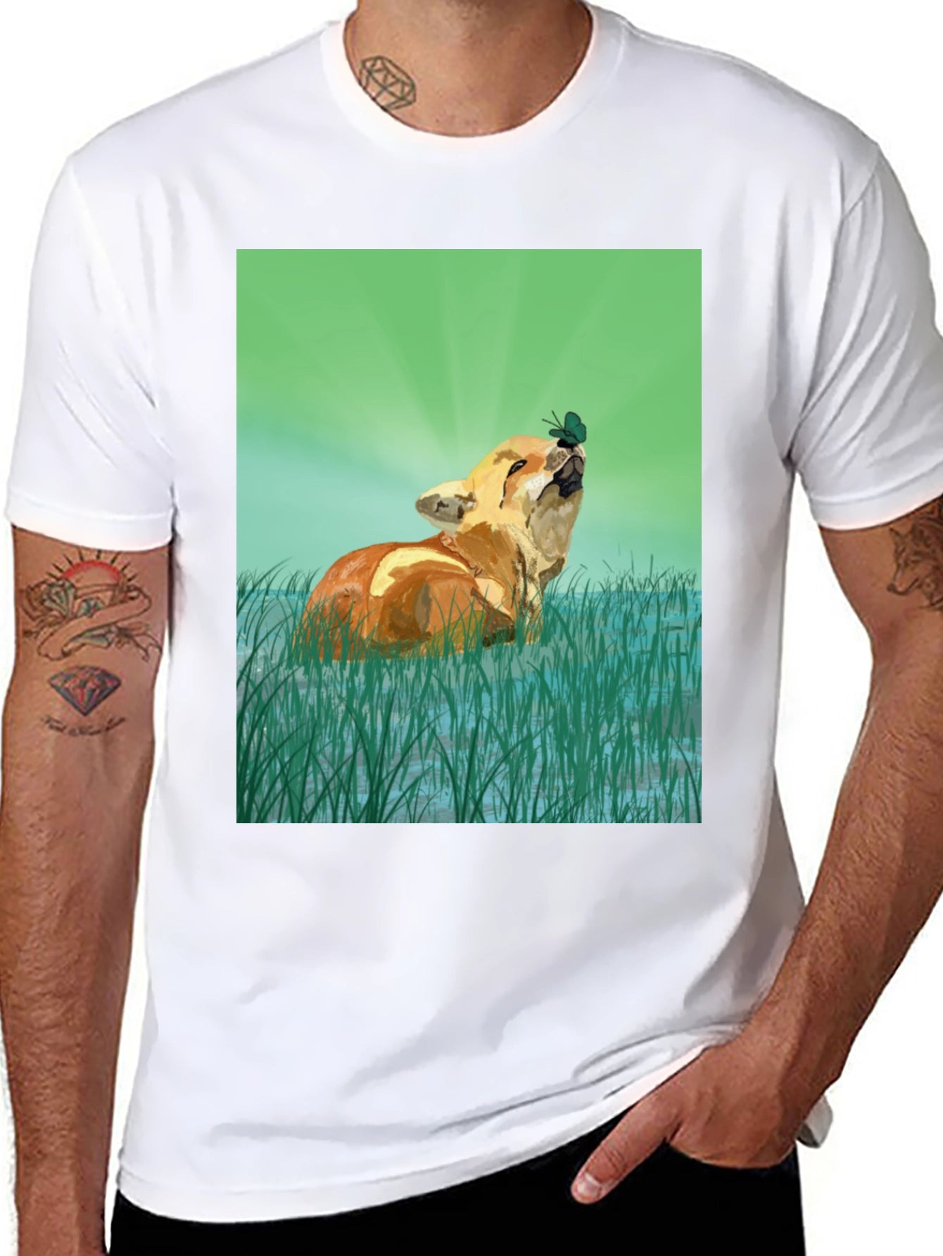 Fox and Butterfly Graphic T-Shirt