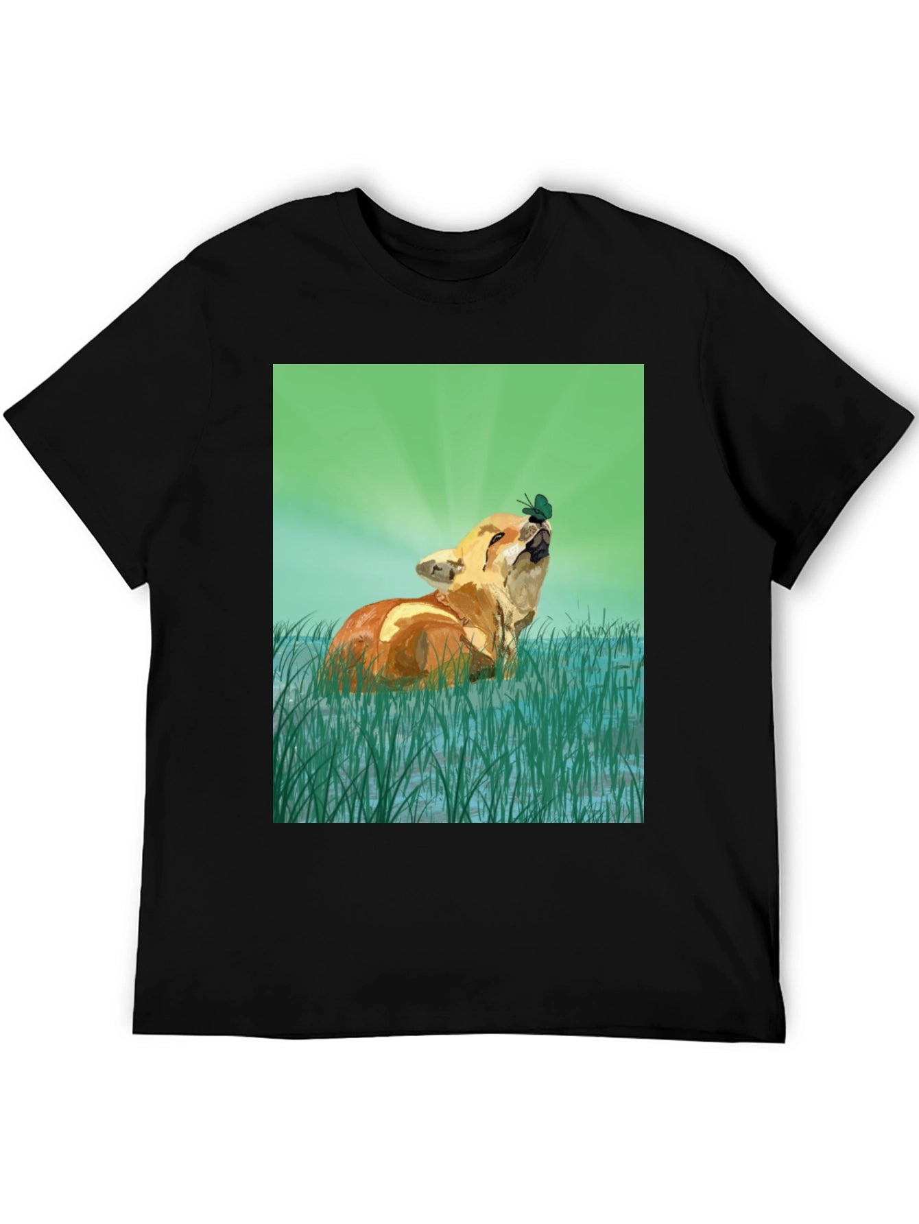 Fox and Butterfly Graphic T-Shirt