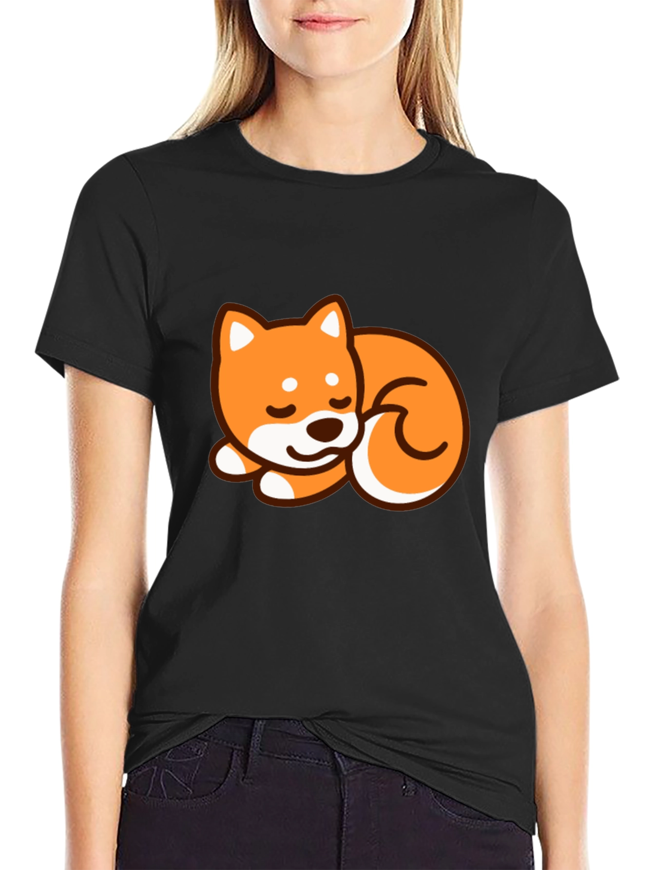 Cute Shiba Inu Dog Graphic T-Shirt - Black
