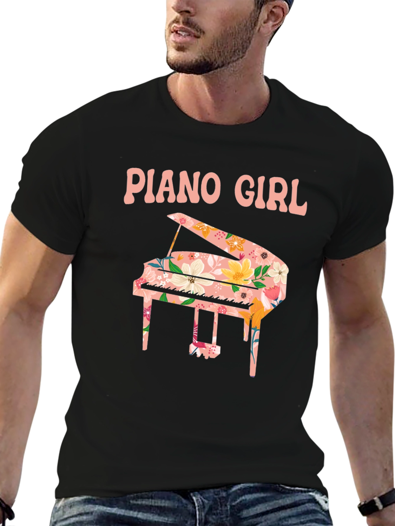 Piano Girl Floral Graphic Tee