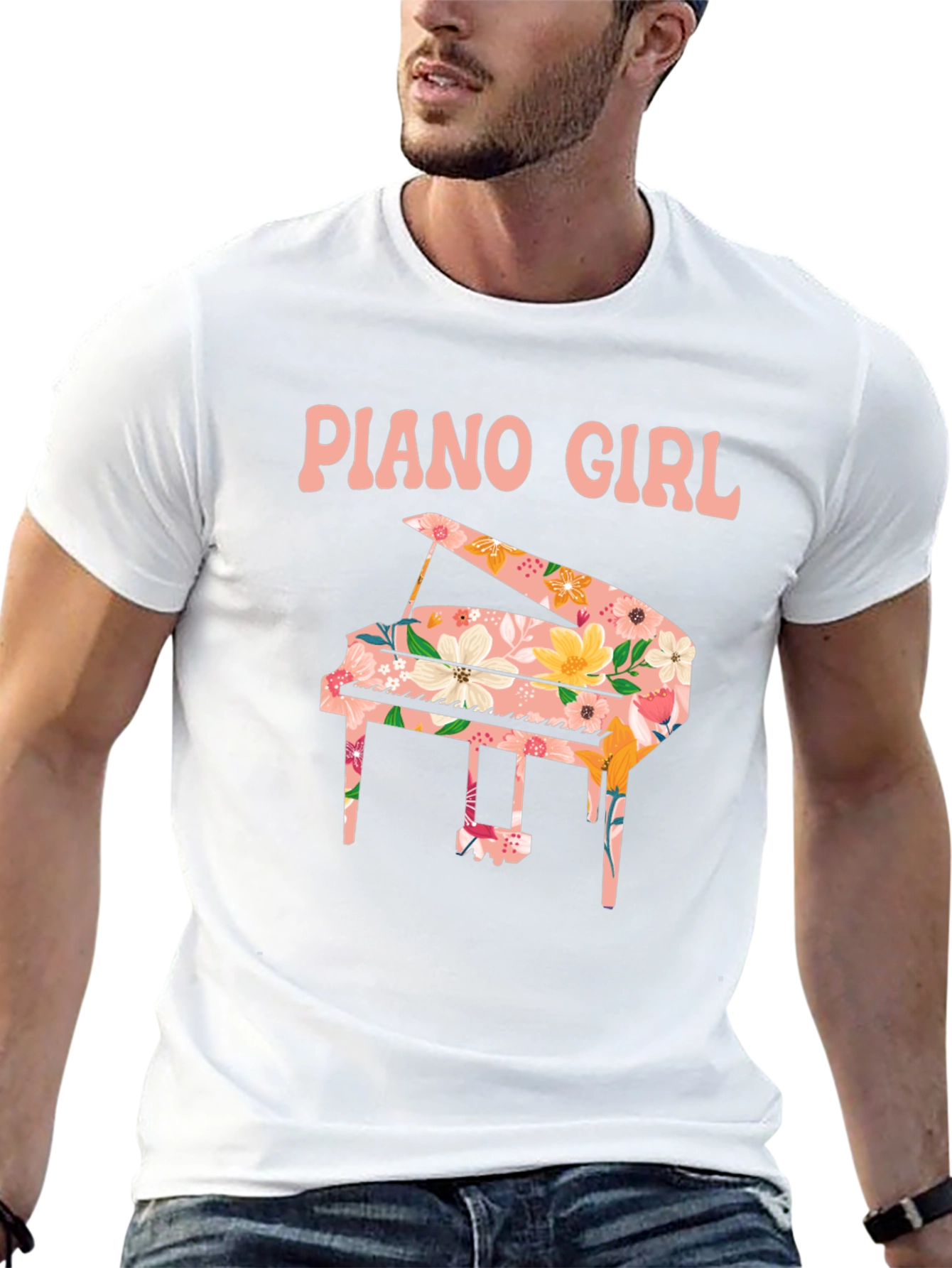 Piano Girl Floral Graphic Tee