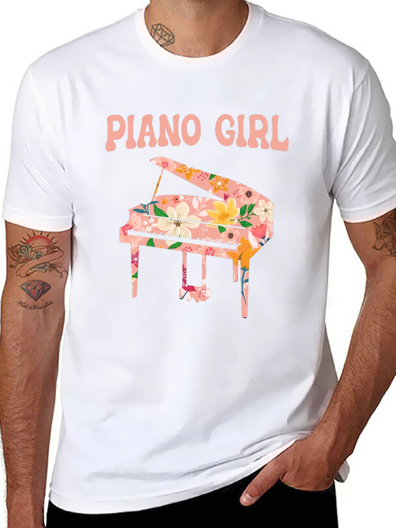 Piano Girl Floral Graphic Tee