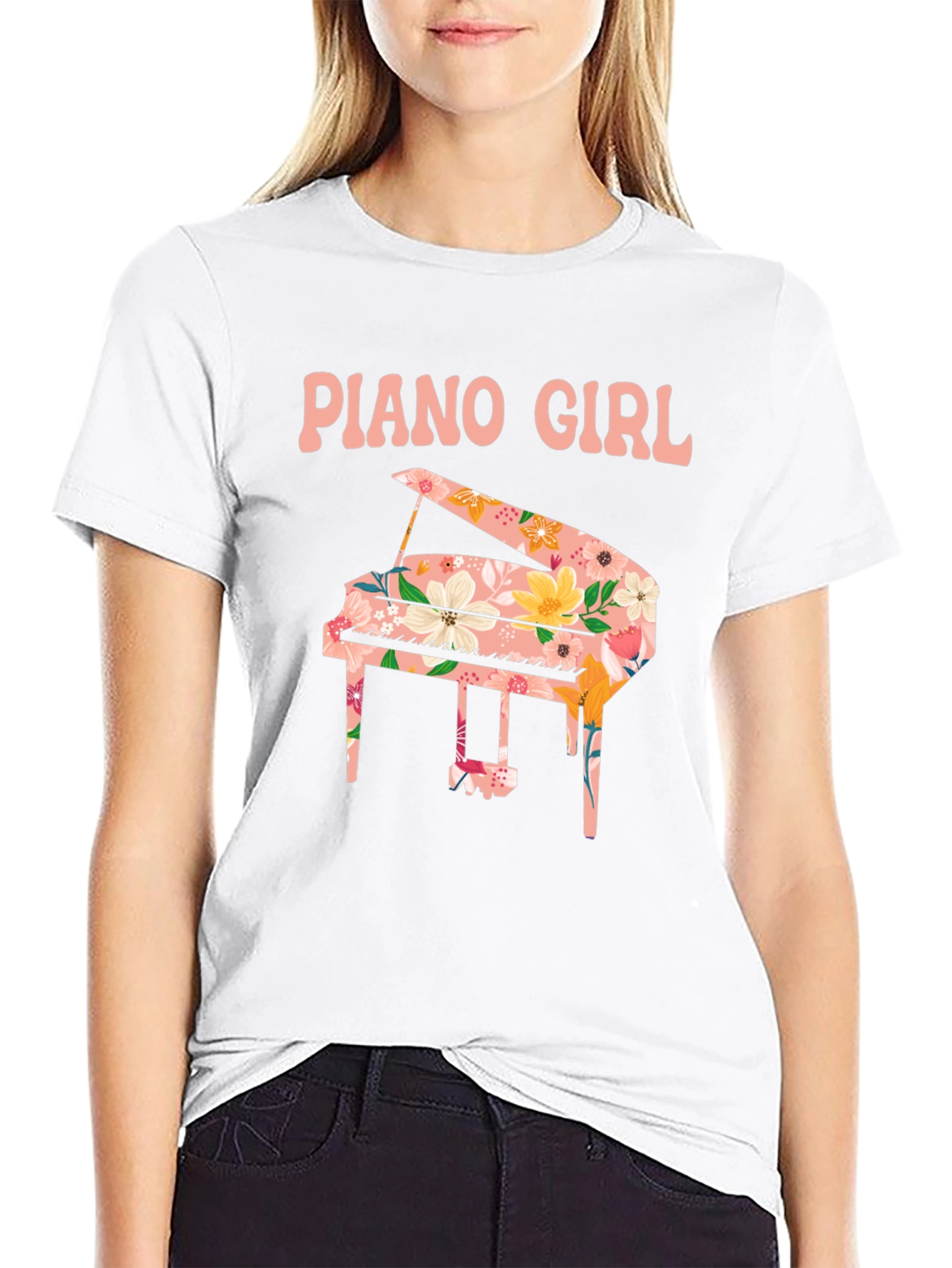 Piano Girl Floral Graphic Tee