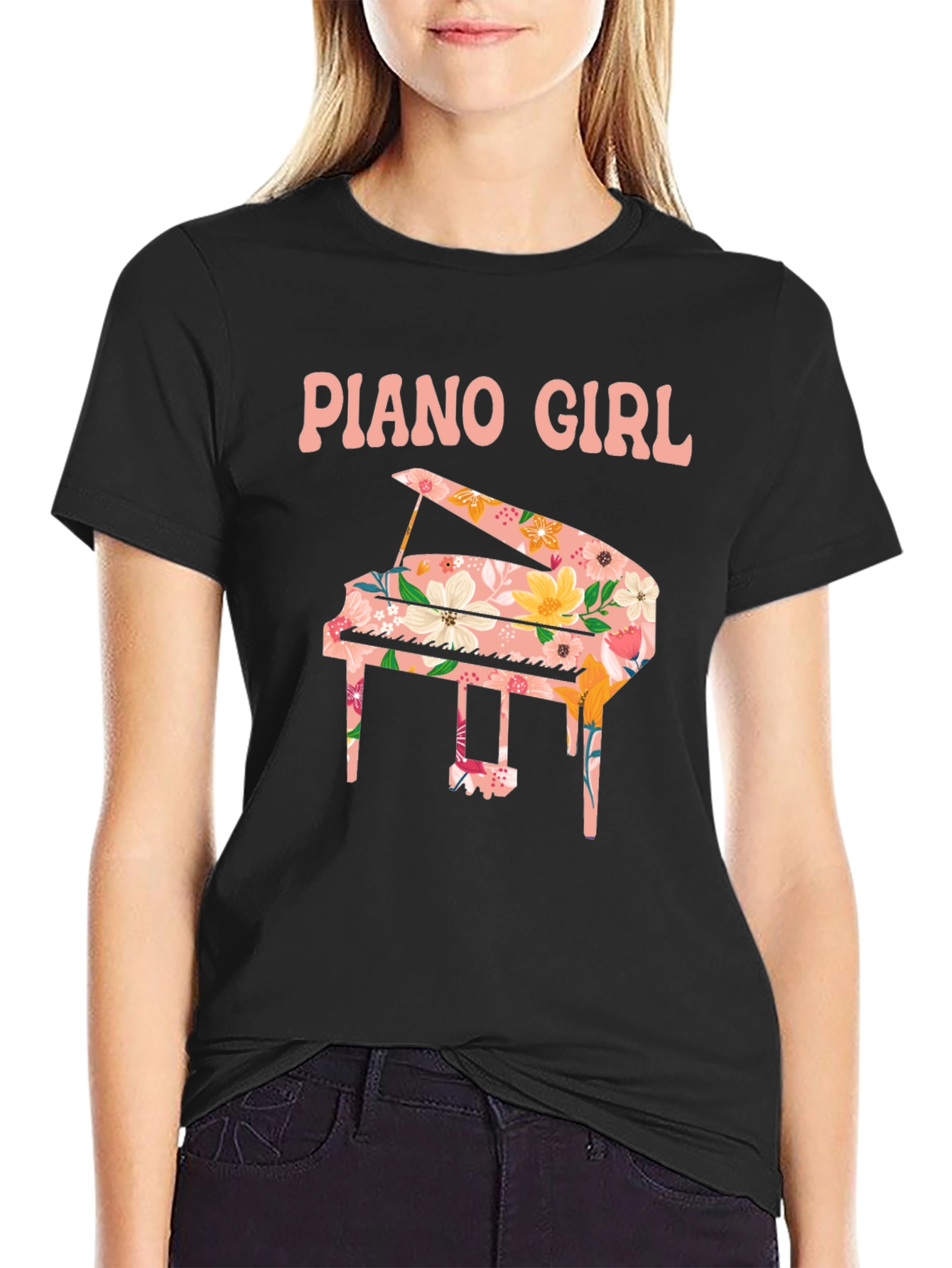 Piano Girl Floral Graphic Tee