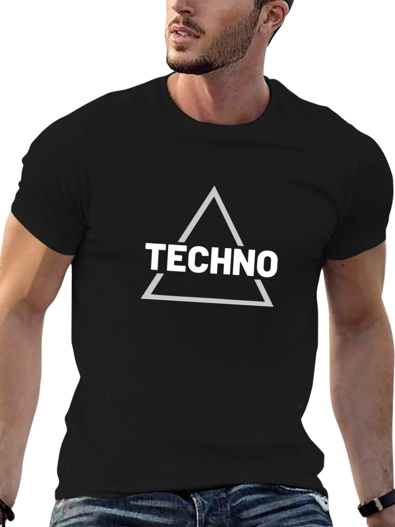 Techno Music Triangle Graphic T-Shirt - Black
