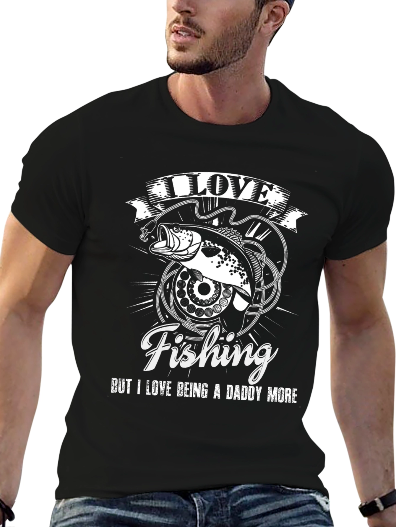 I Love Fishing Daddy T-Shirt - Black Mens
