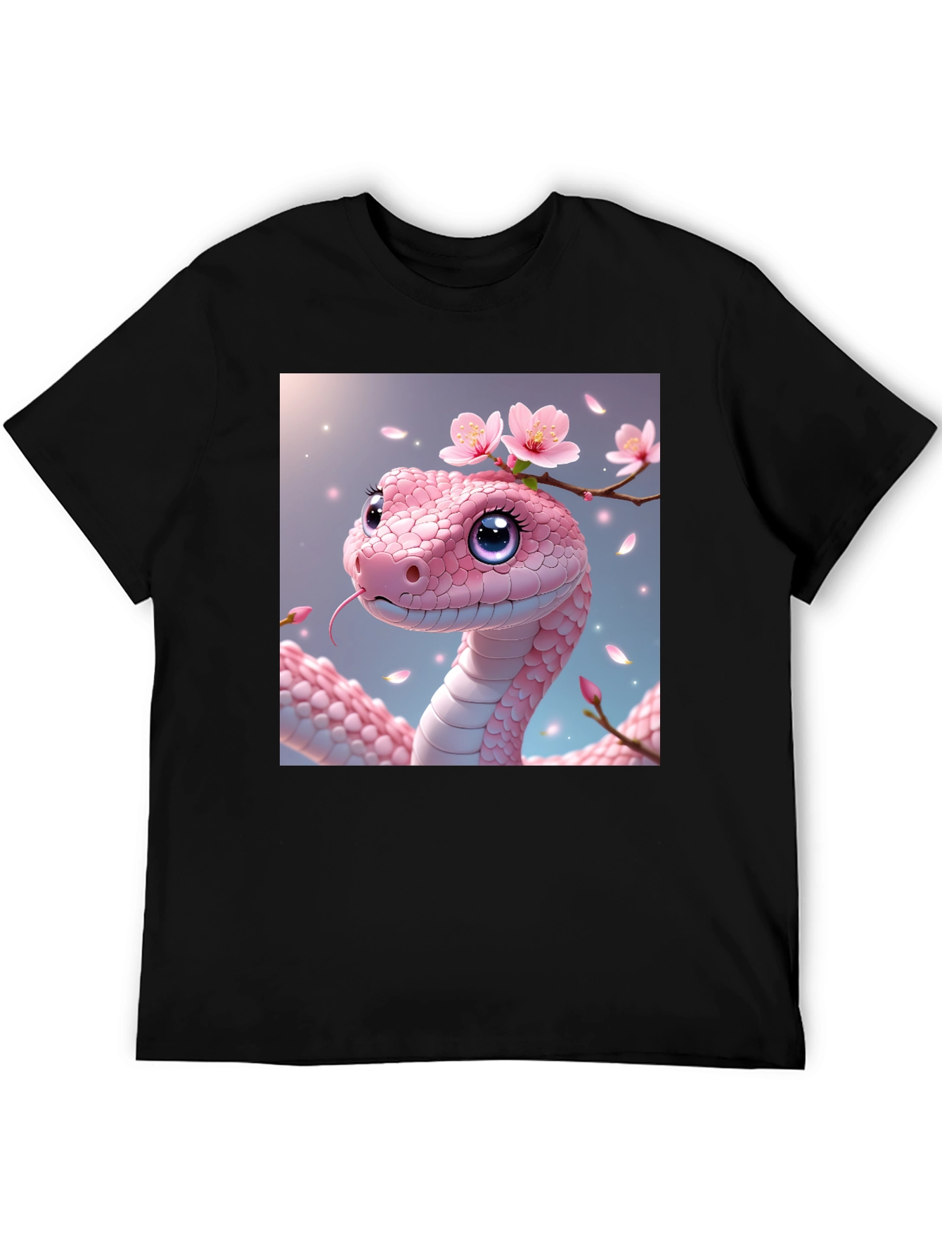 Pink Snake with Flowers Graphic T-Shirt
