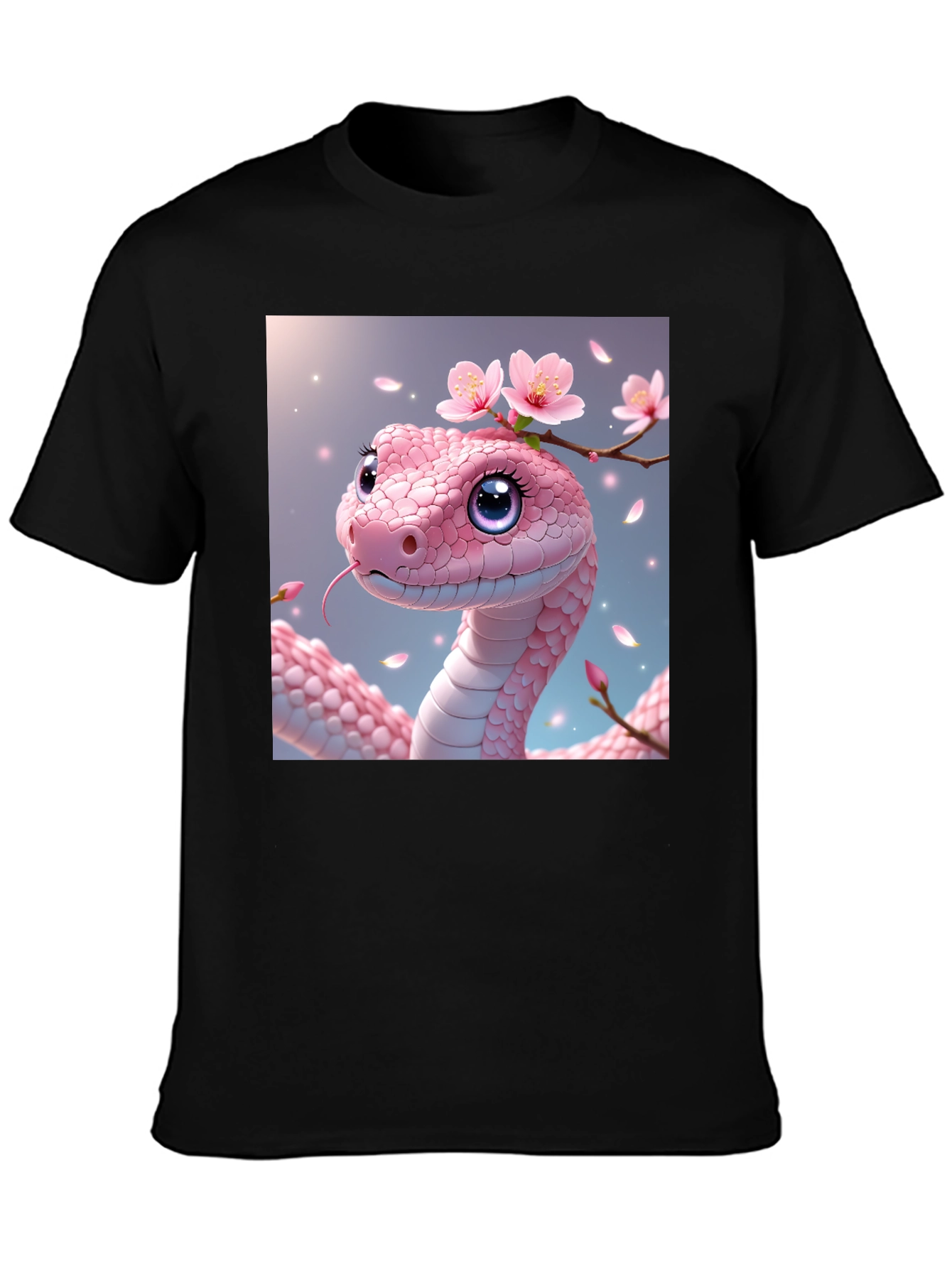 Pink Snake with Flowers Graphic T-Shirt