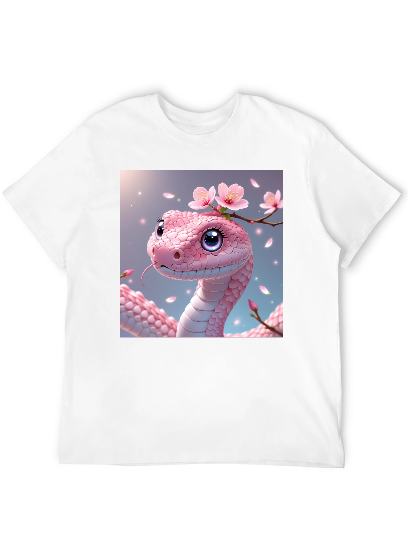 Pink Snake with Flowers Graphic T-Shirt