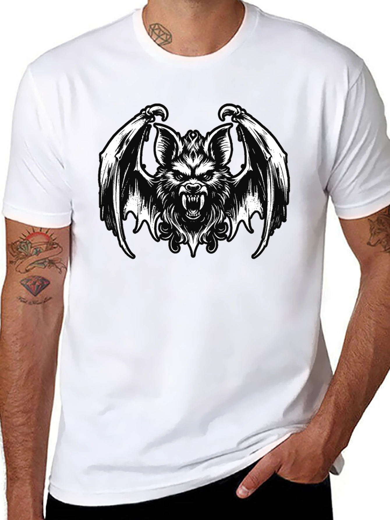Mens Black T-Shirt - Bat Creature Graphic Tee