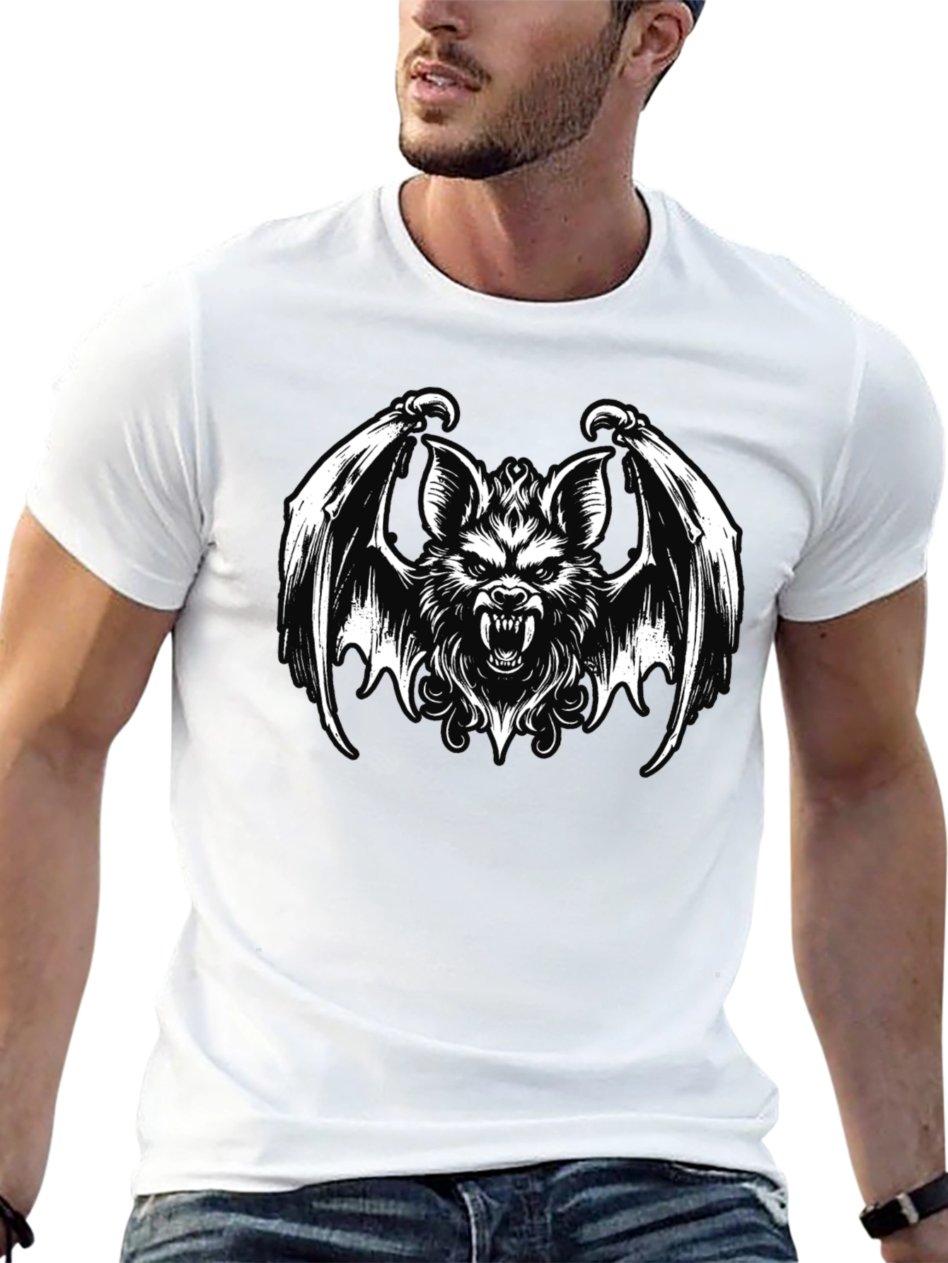 Mens Black T-Shirt - Bat Creature Graphic Tee