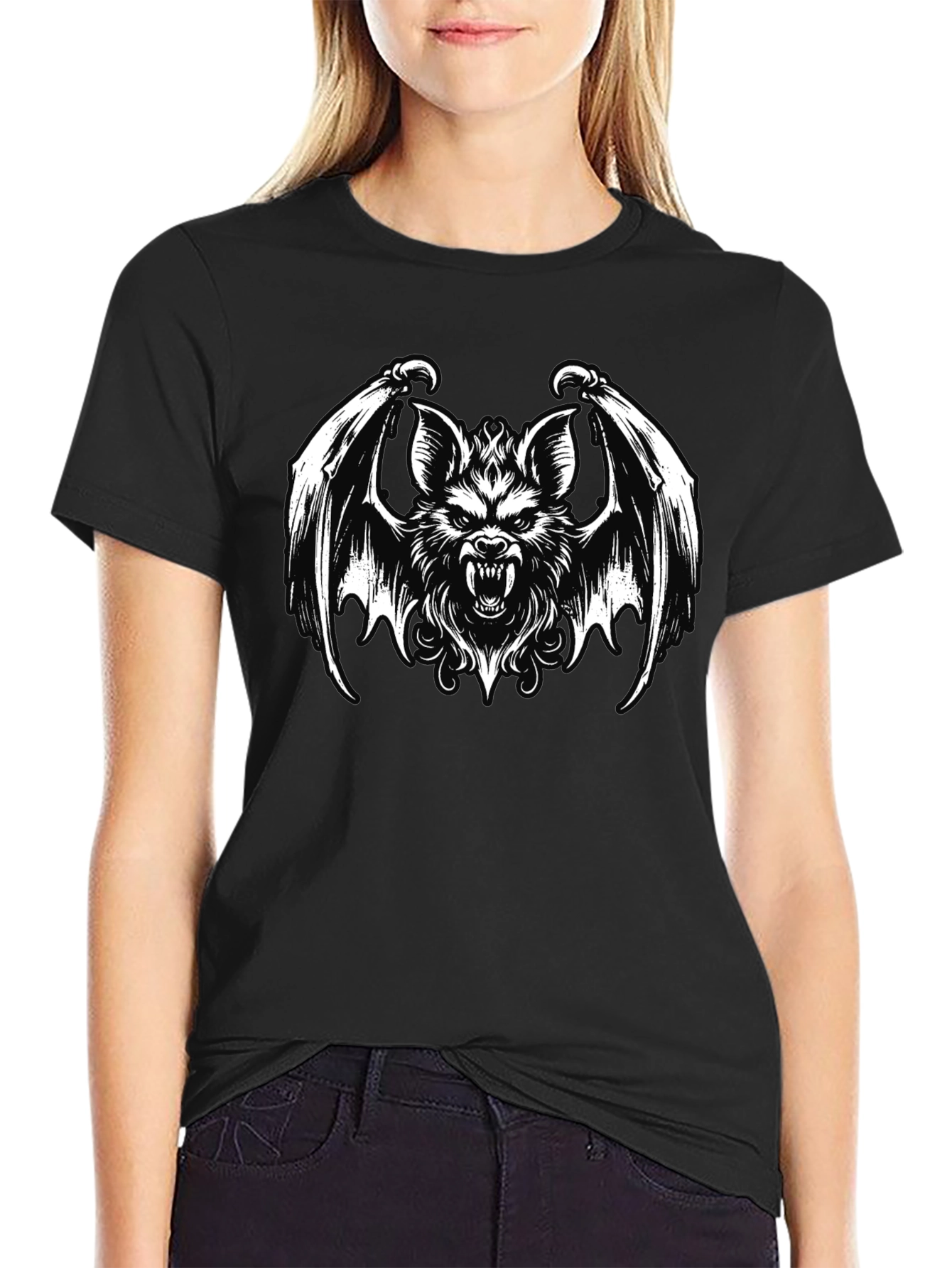 Mens Black T-Shirt - Bat Creature Graphic Tee