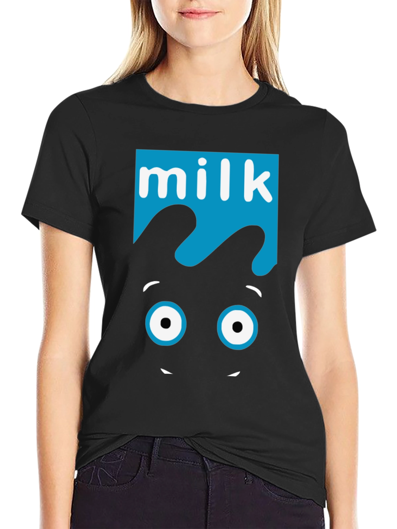 Milk Cartoon Graphic T-Shirt - Black