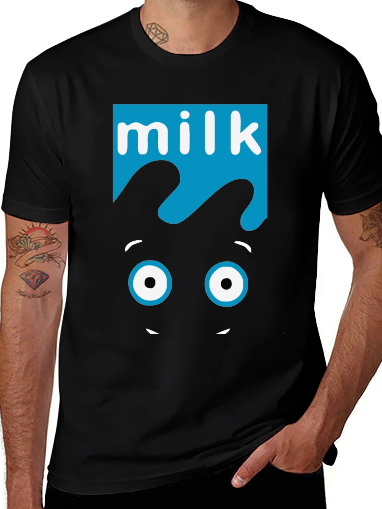 Milk Cartoon Graphic T-Shirt - Black